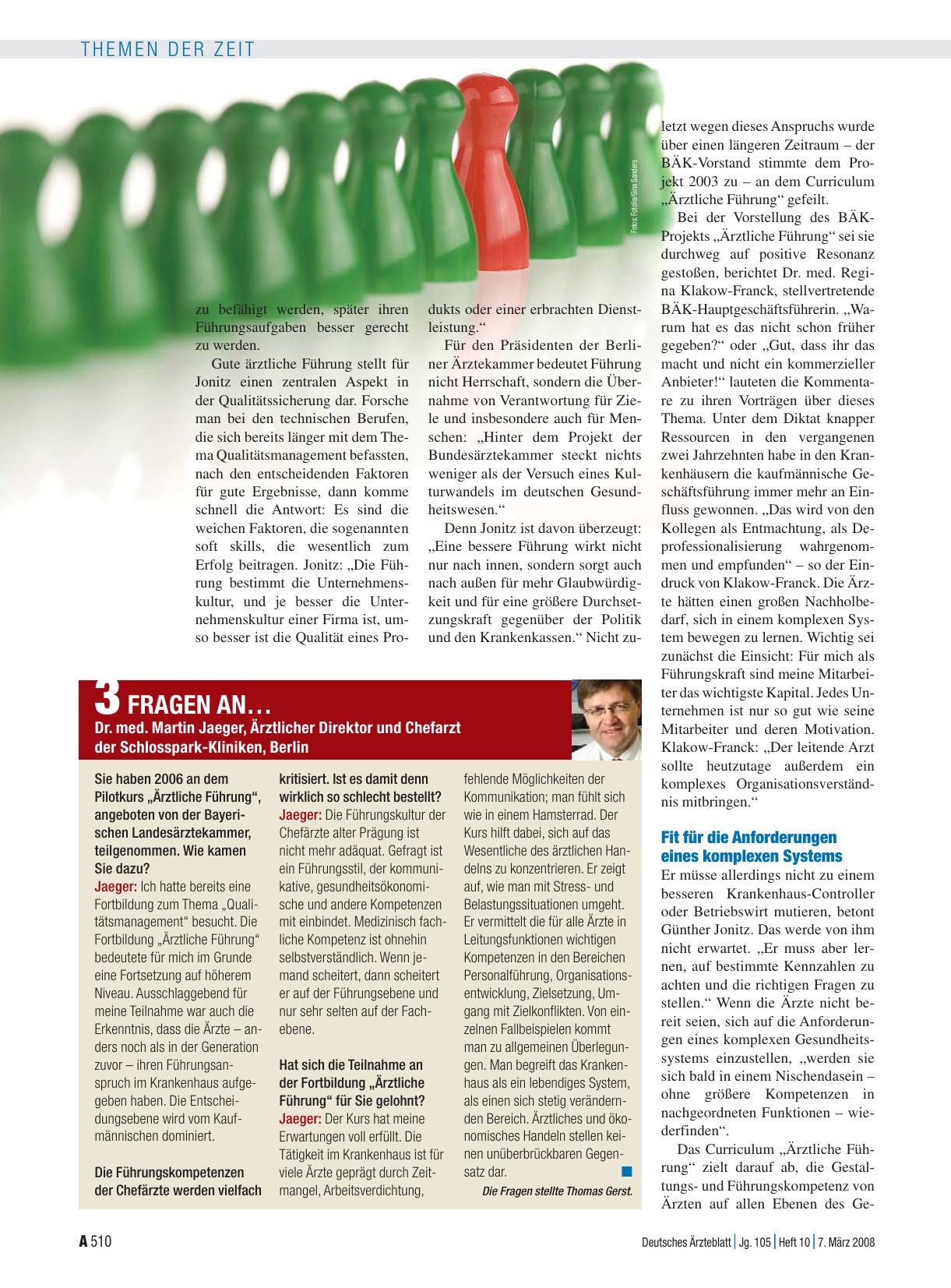 Vorschauseite 1: 3 Fragen an… Dr. med. Martin Jaeger, Ärztlicher Direktor und Chefarzt der Schlosspark-Kliniken, Berlin