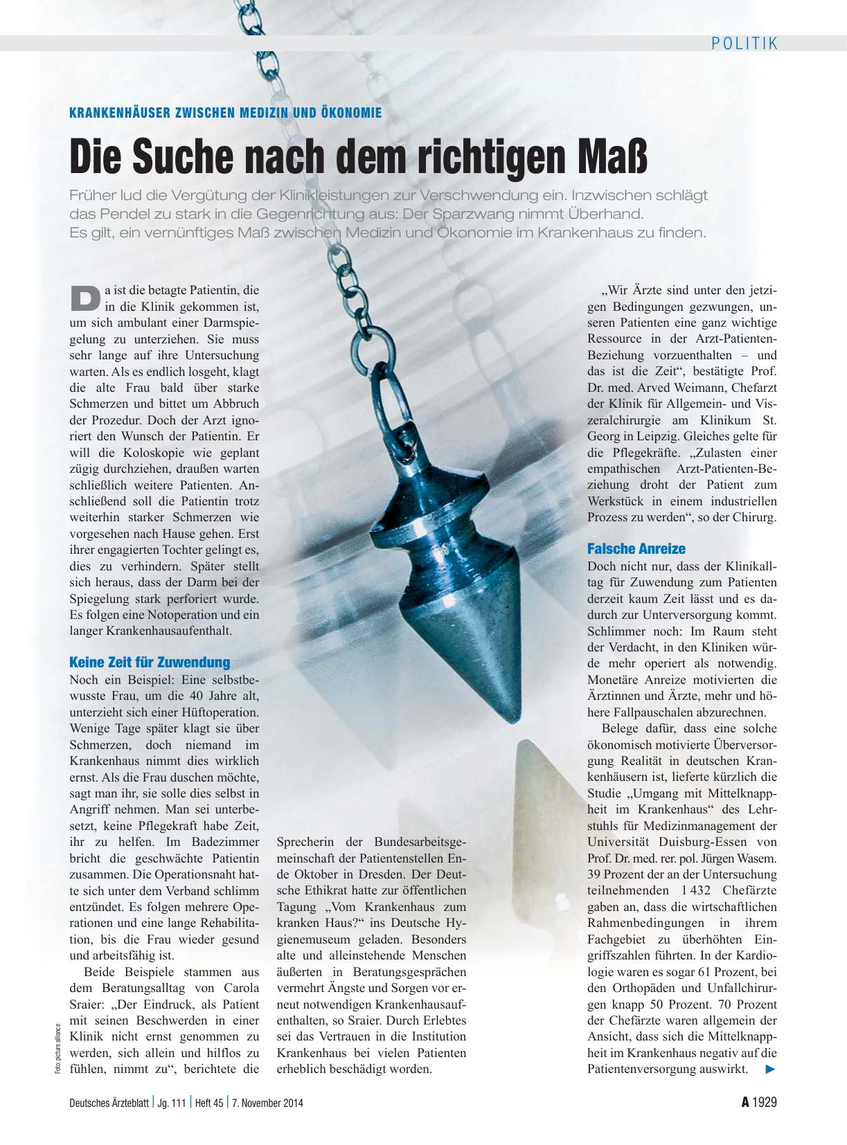 Vorschauseite 1: Krankenhäuser zwischen Medizin und Ökonomie: Die Suche nach dem richtigen Maß