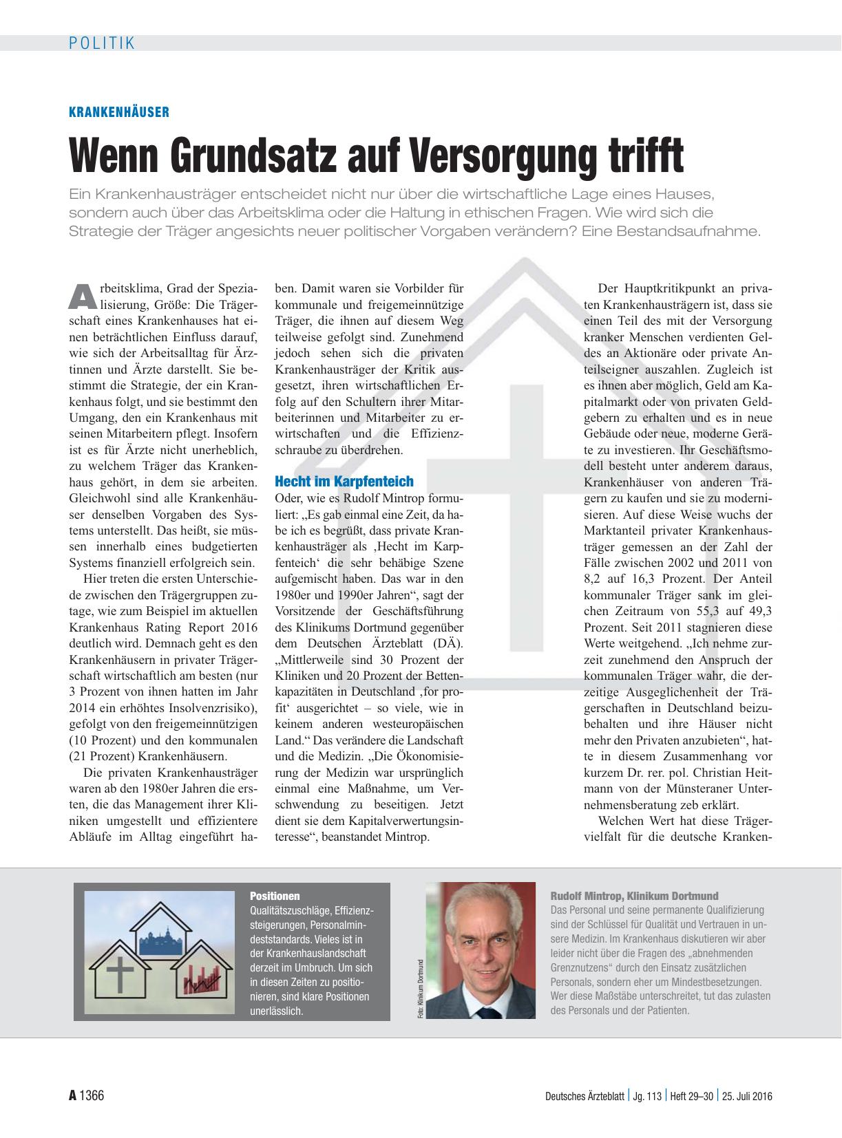 Vorschauseite 1: Krankenhäuser: Wenn Grundsatz auf Versorgung trifft