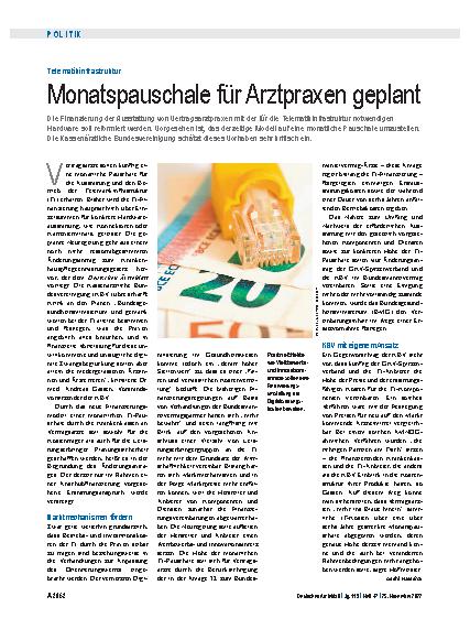 Vorschauseite 1: Telematikinfrastruktur: Monatspauschale für Arztpraxen geplant