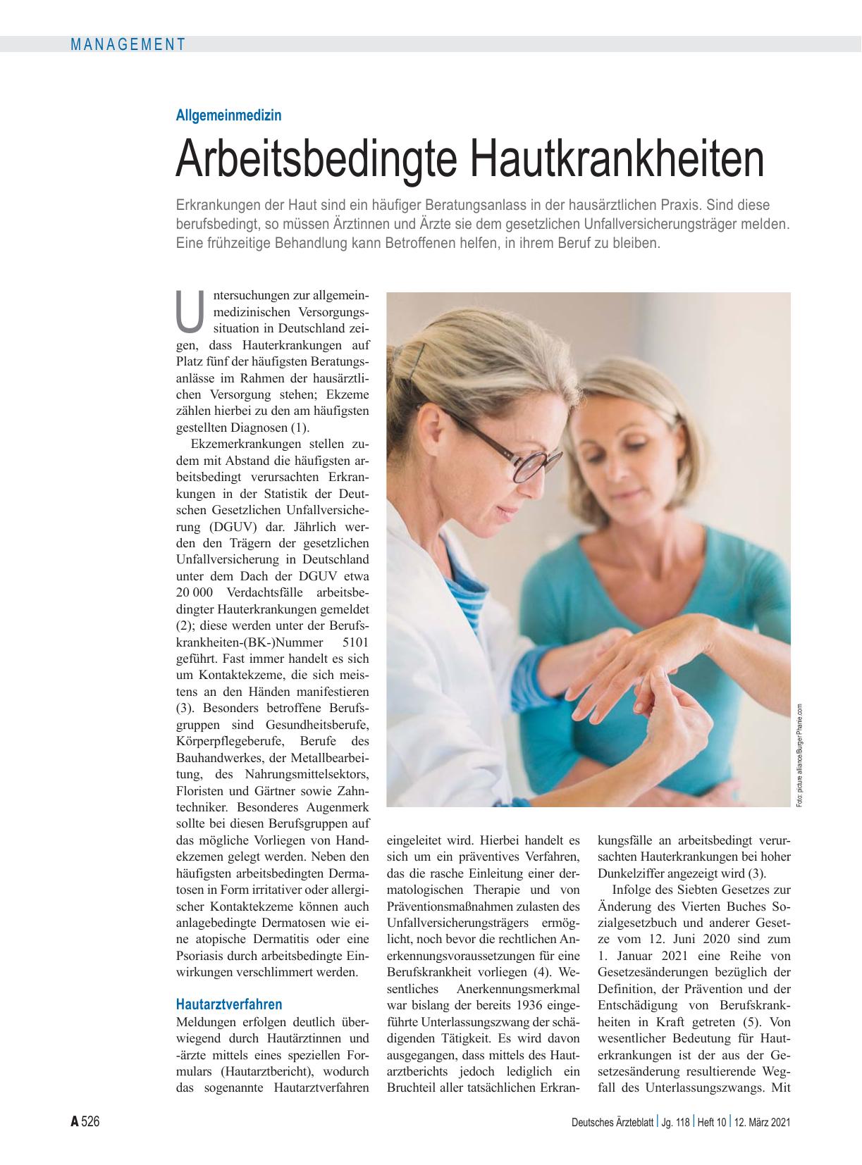 Vorschauseite 1: Allgemeinmedizin: Arbeitsbedingte Hautkrankheiten