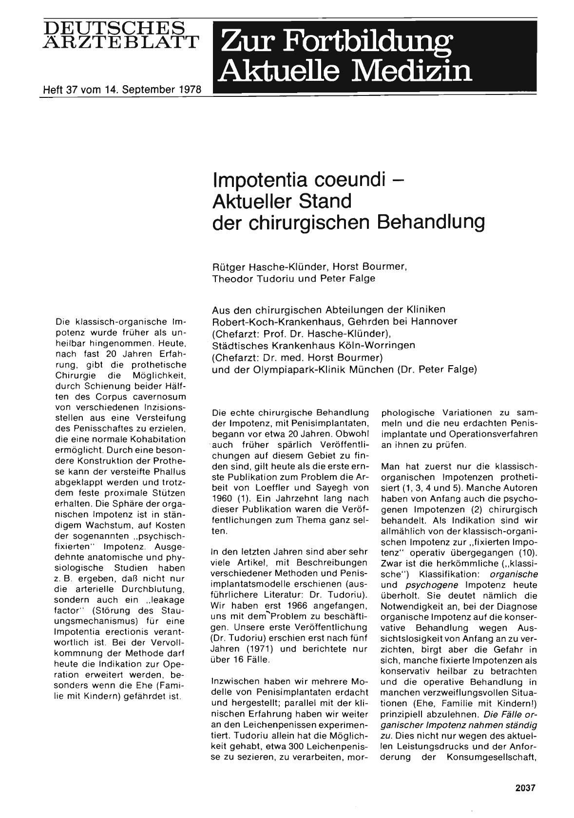 Vorschauseite 1: Impotentla coeundi — Aktueller Stand der chirurgischen Behandlung