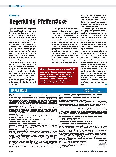 Vorschauseite 1: Börsebius: Negerkönig, Pfeffersäcke