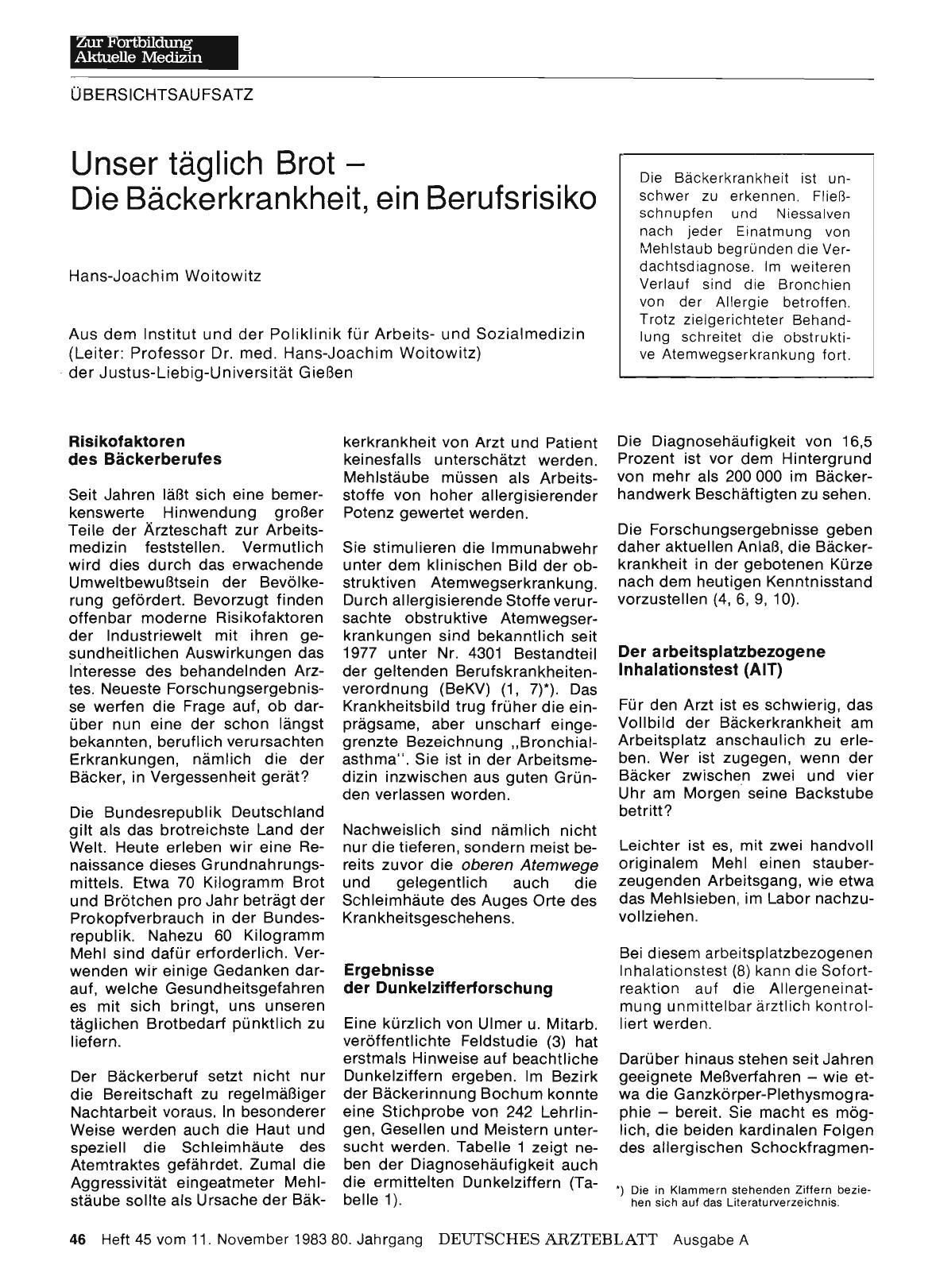 Vorschauseite 1: Unser täglich Brot — Die Bäckerkrankheit, ein Berufsrisiko