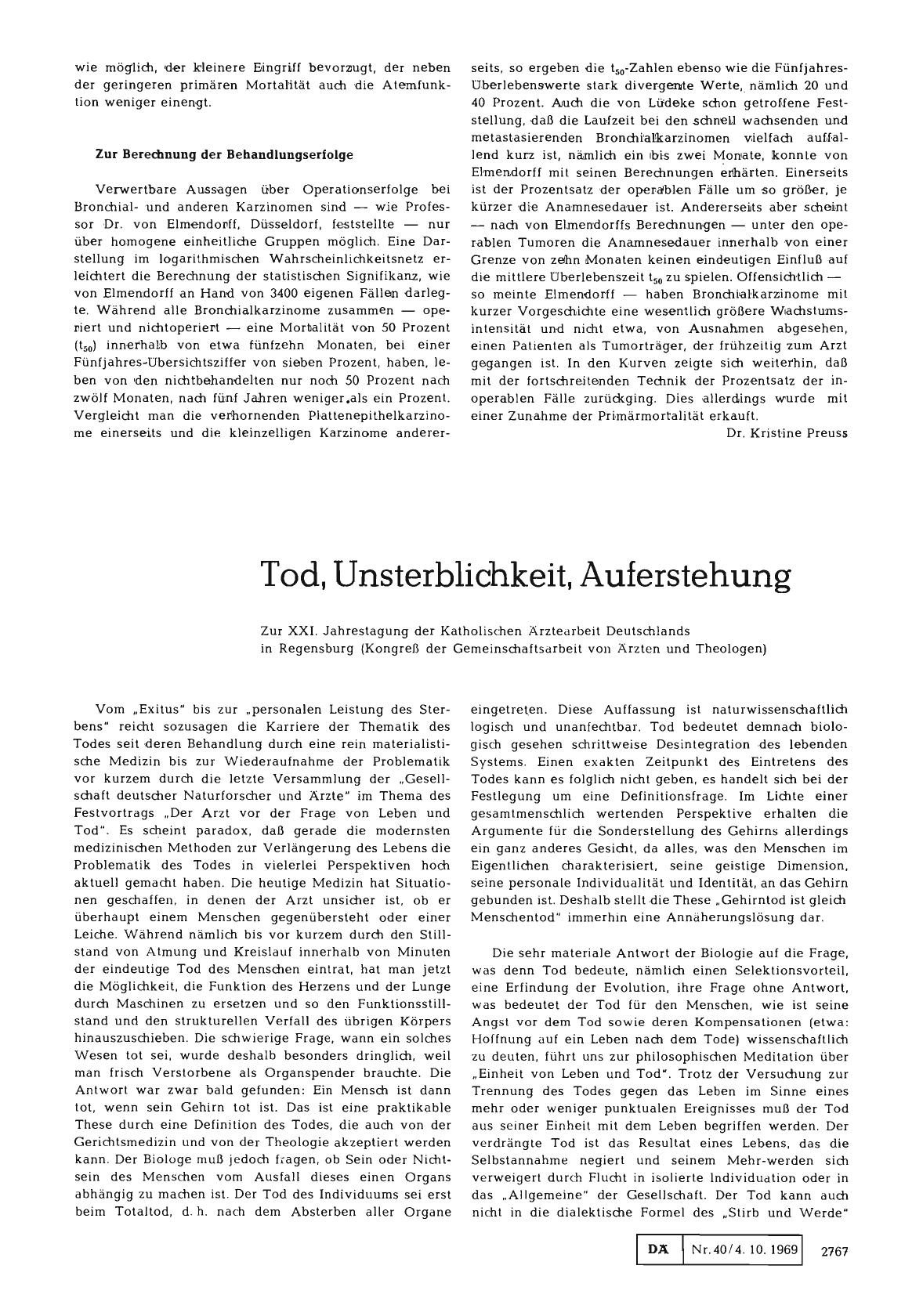 Vorschauseite 1: Tod, Unsterblichkeit, Auferstehung