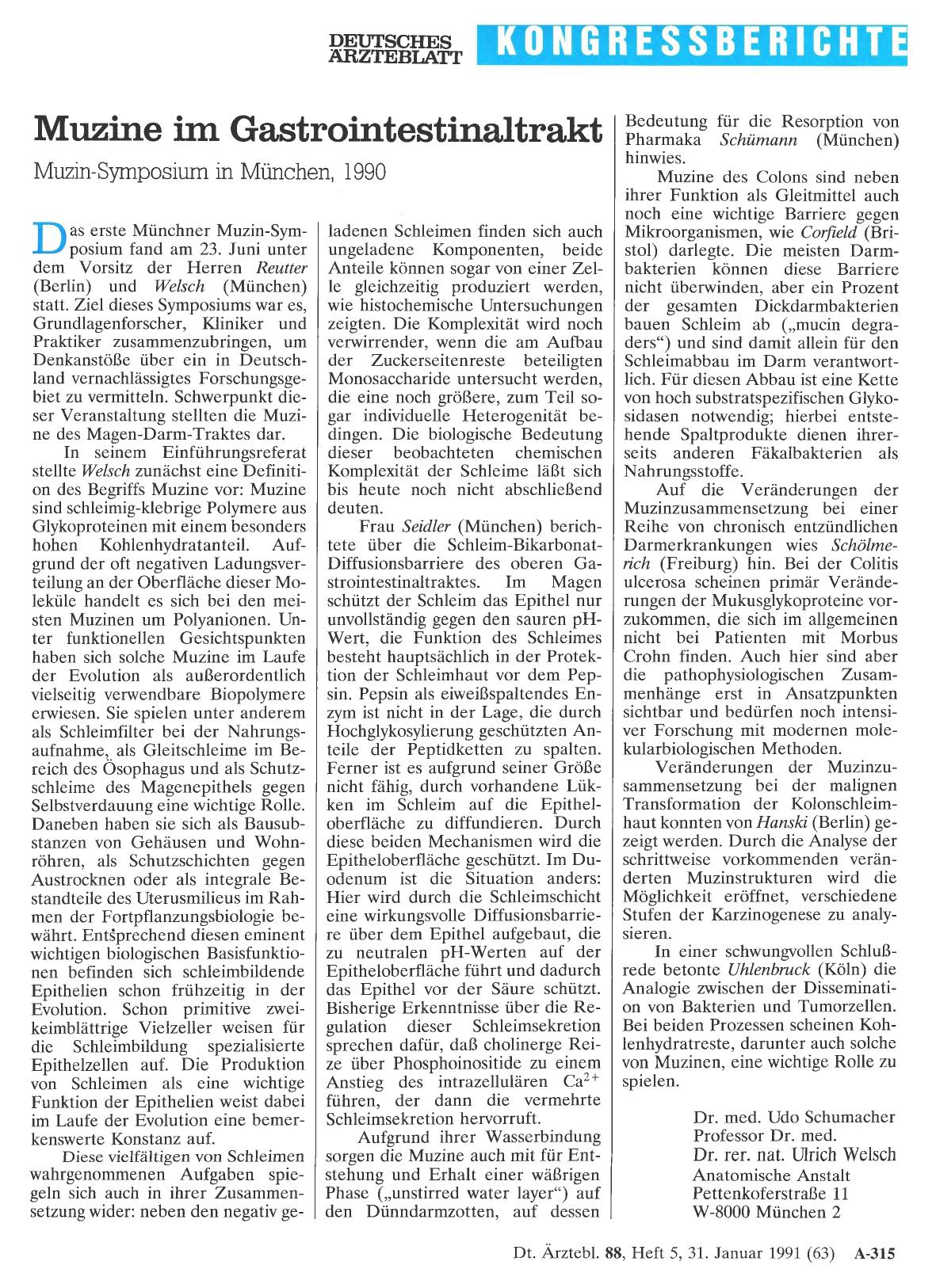 Vorschauseite 1: Muzine im Gastrointestinaltrakt. Muzin-Symposium in München, 1990