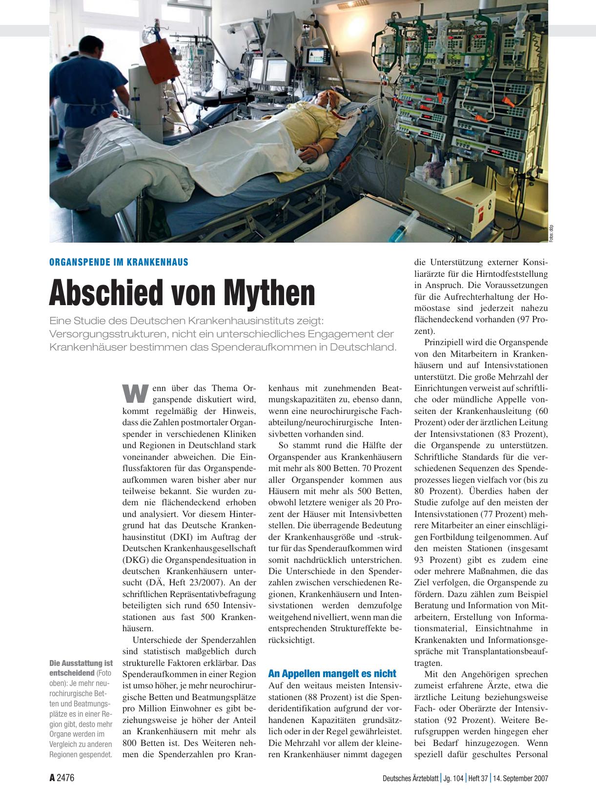 Vorschauseite 1: Organspende im Krankenhaus: Abschied von Mythen