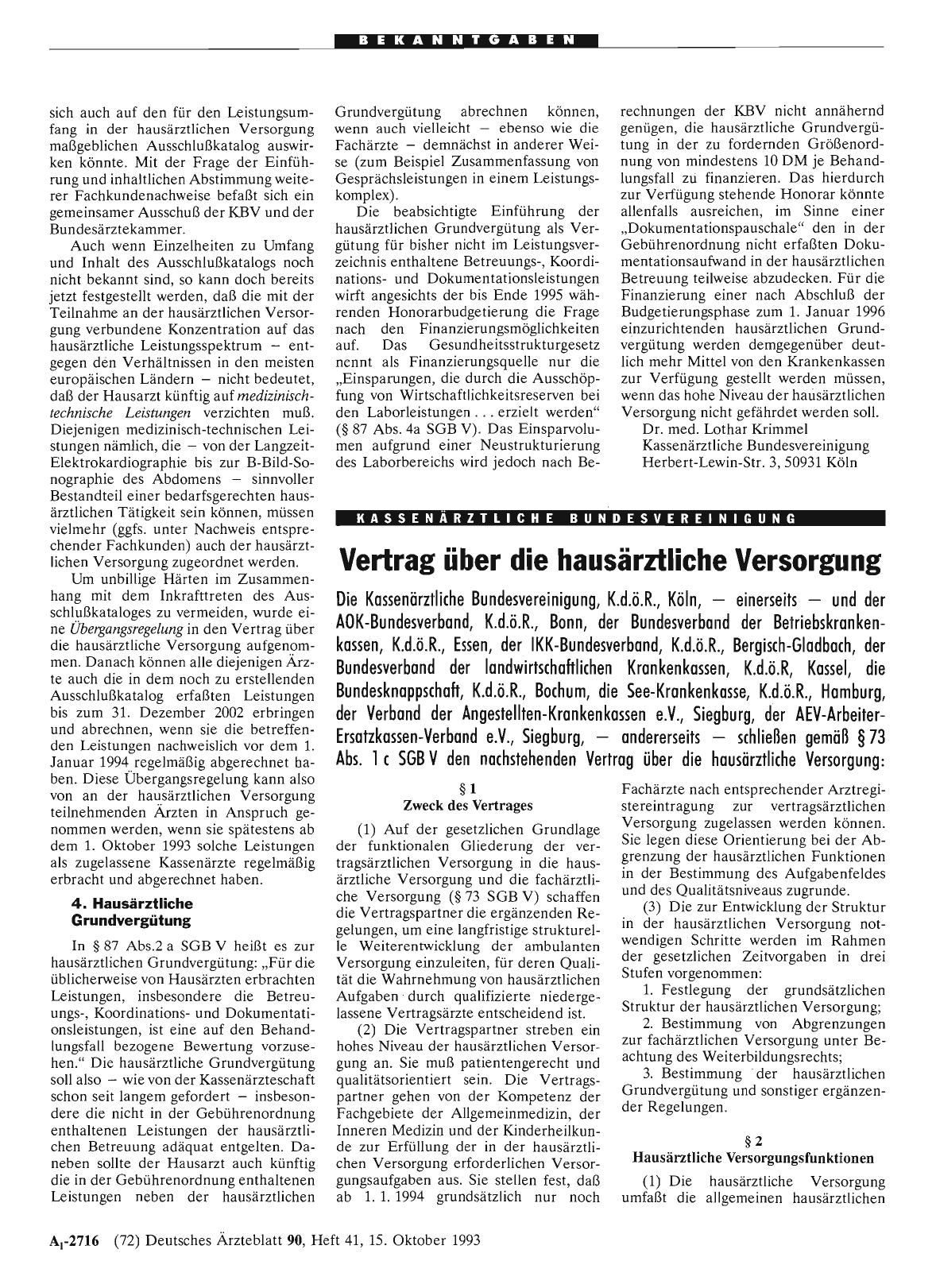 Vorschauseite 1: Vertrag über die hausärztliche Versorgung