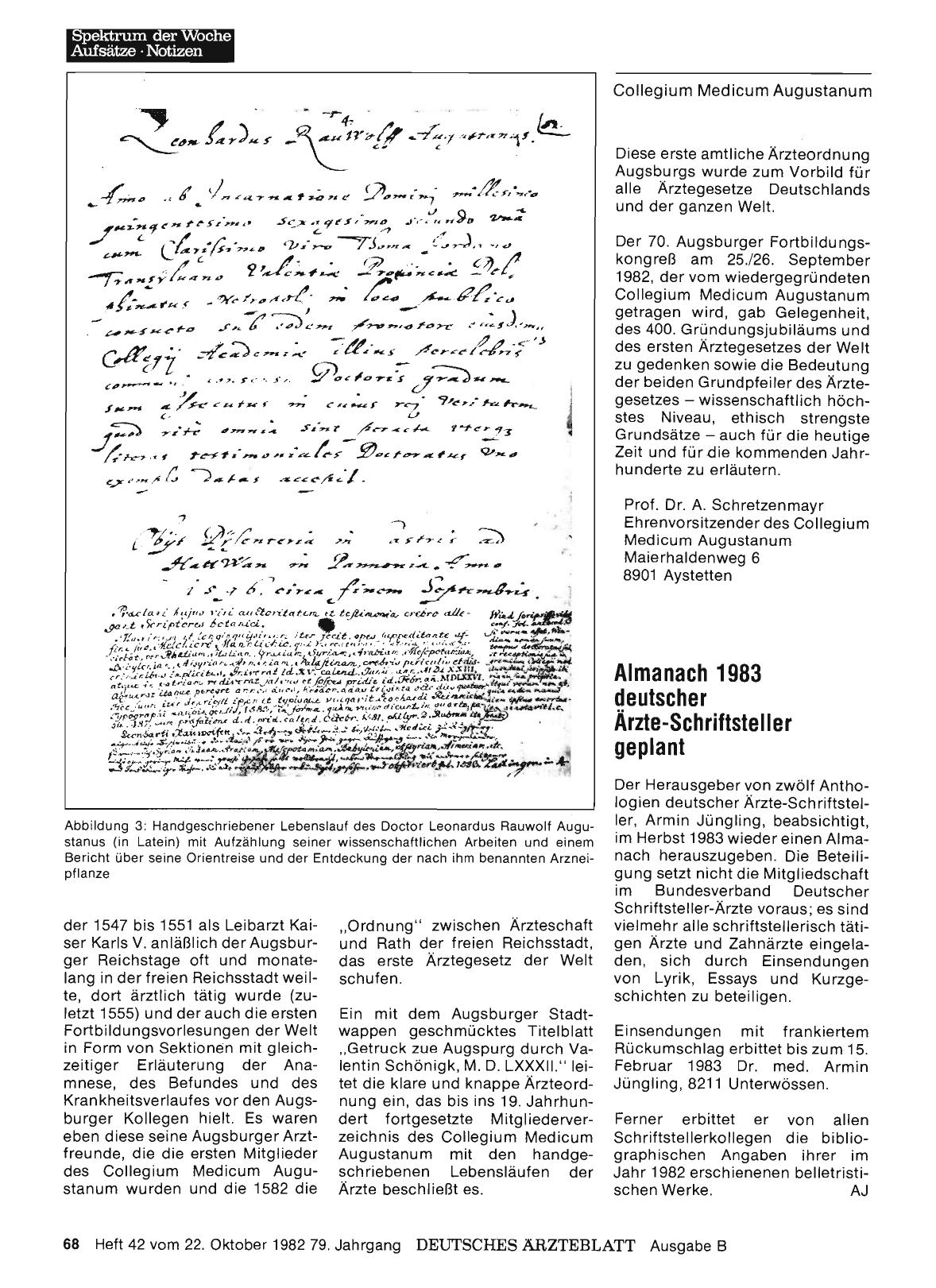 Vorschauseite 1: Almanach 1983 deutscher Ärzte-Schriftsteller geplant