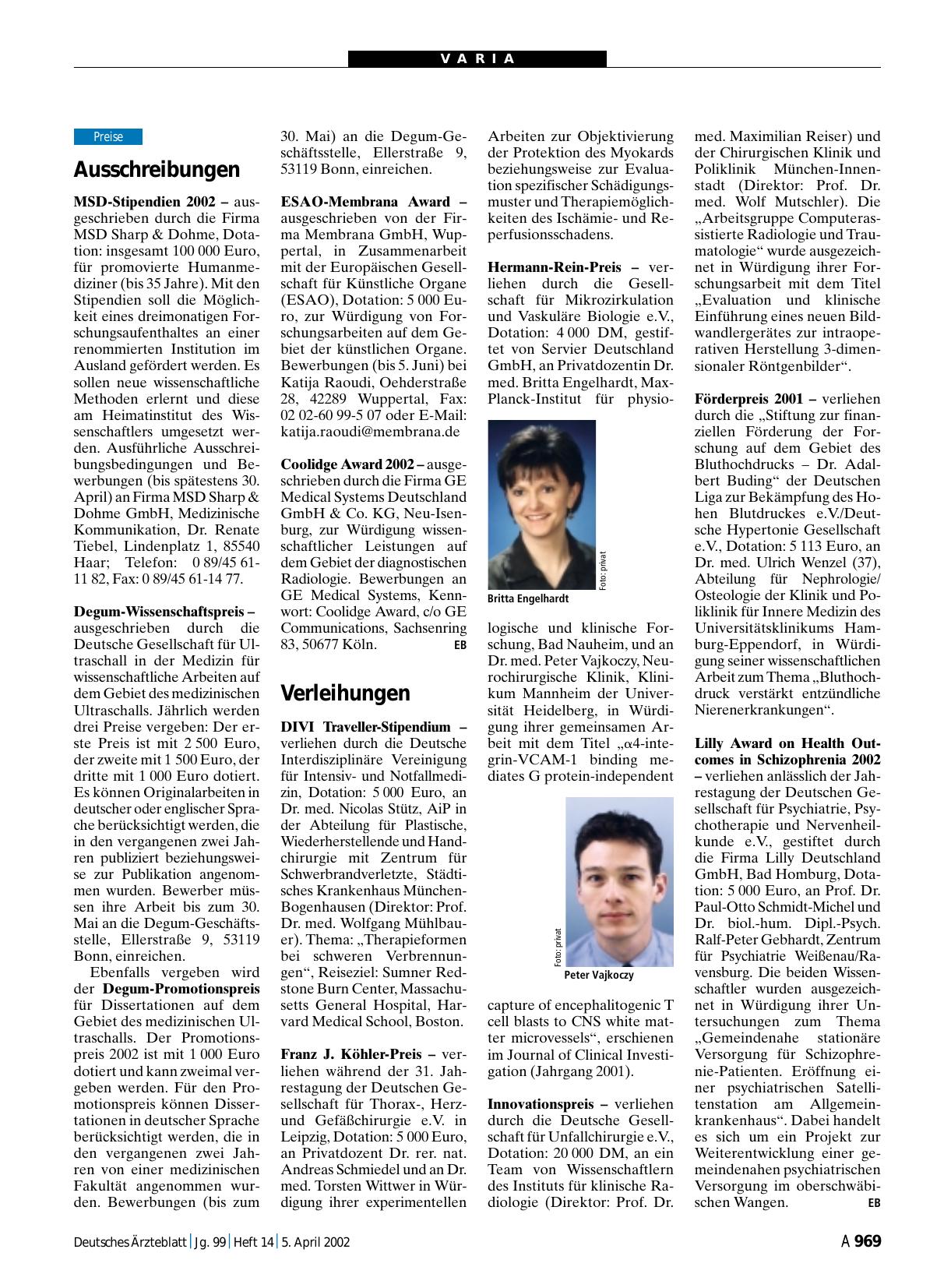 Vorschauseite 1: Verleihungen