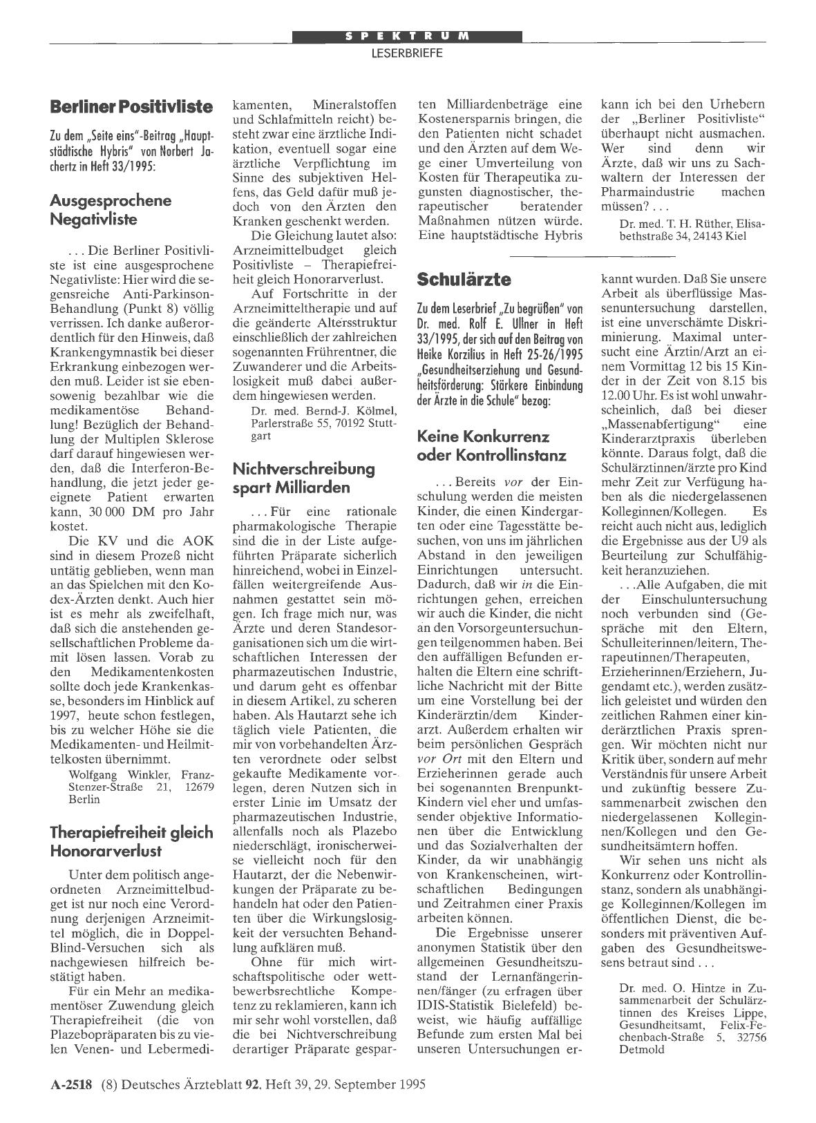 Vorschauseite 1: Schulärzte: Keine Konkurrenz oder Kontrollinstanz