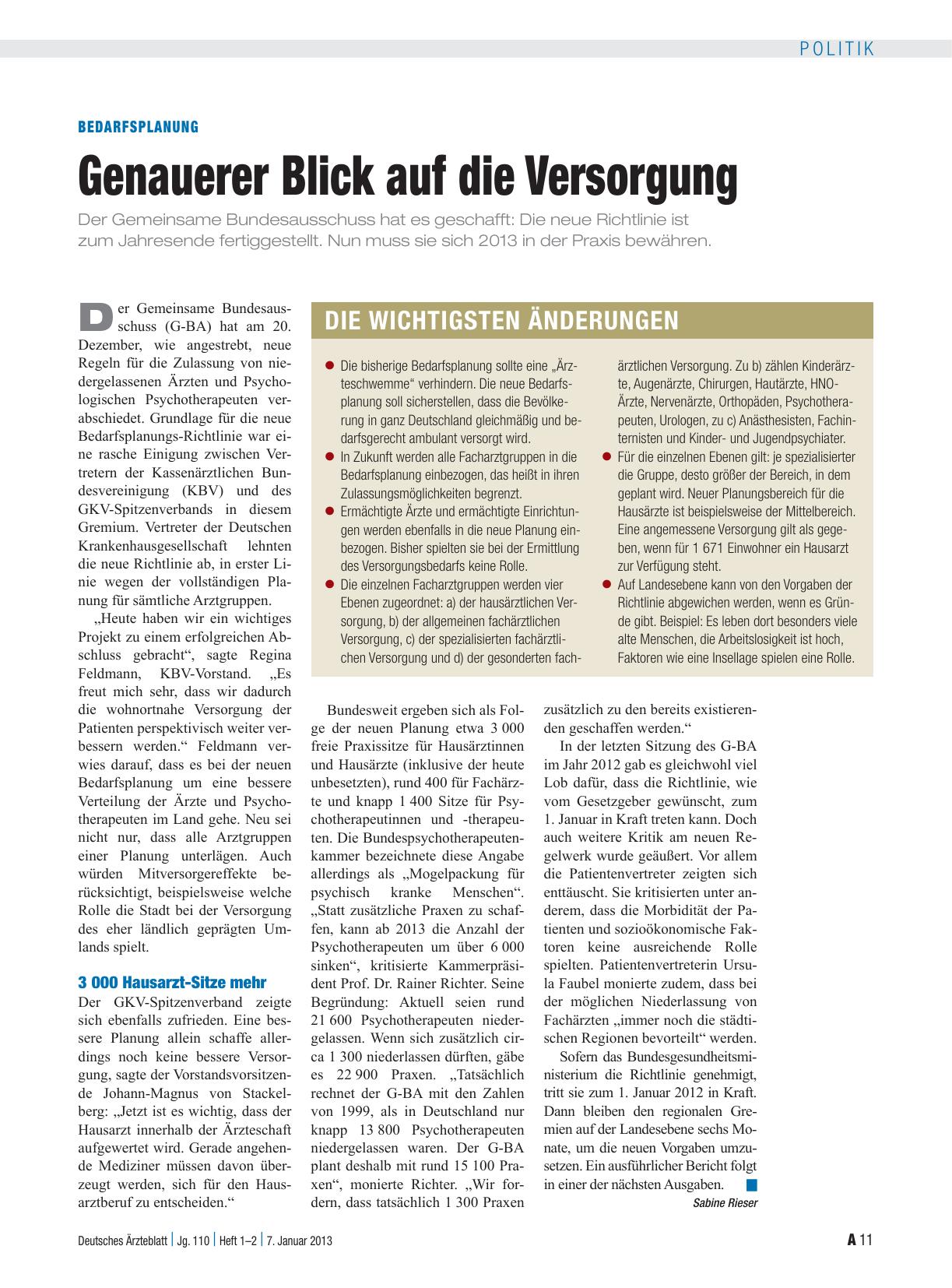 Vorschauseite 1: Bedarfsplanung: Genauerer Blick auf die Versorgung