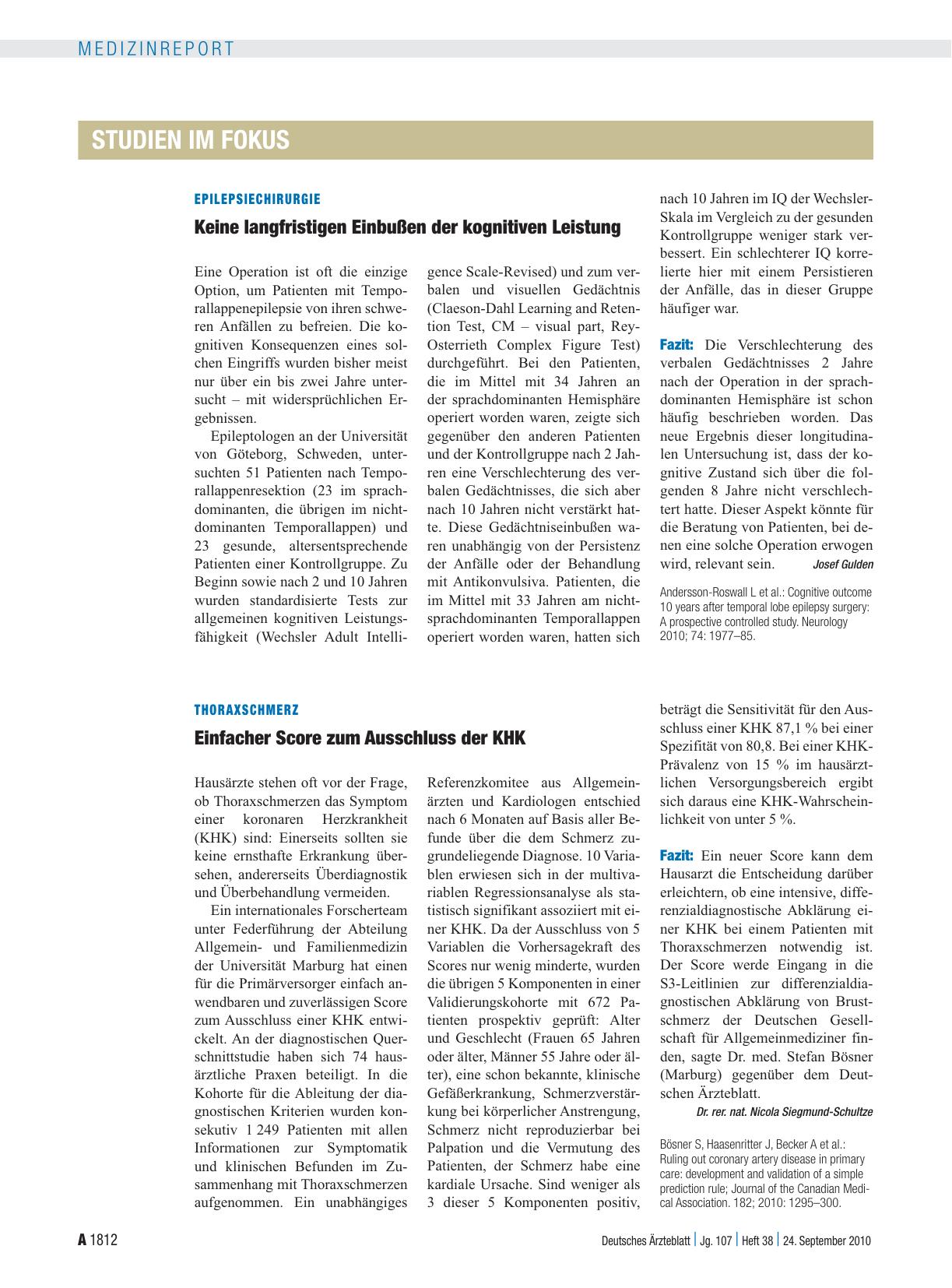 Vorschauseite 1: Epilepsiechirurgie: Keine langfristigen Einbußen der kognitiven Leistung