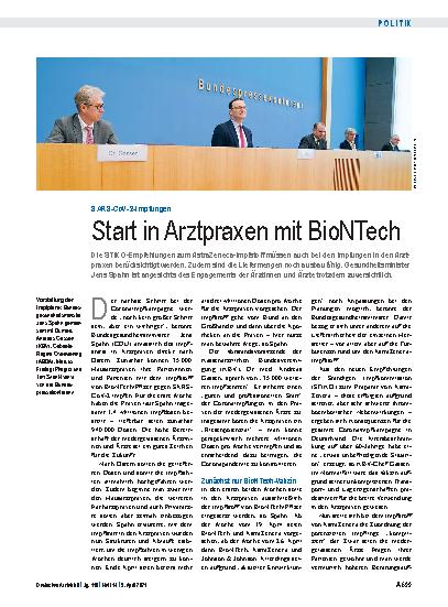 Vorschauseite 1: SARS-CoV-2-Impfungen: Start in Arztpraxen mit BioNTech