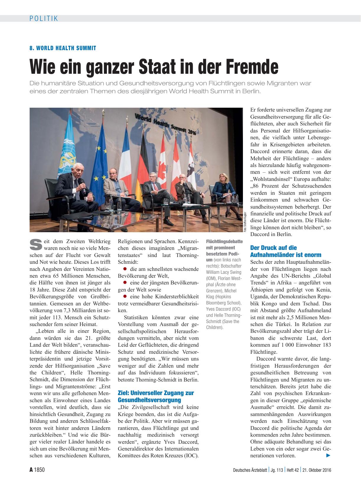 Vorschauseite 1: 8. World Health Summit: Wie ein ganzer Staat in der Fremde