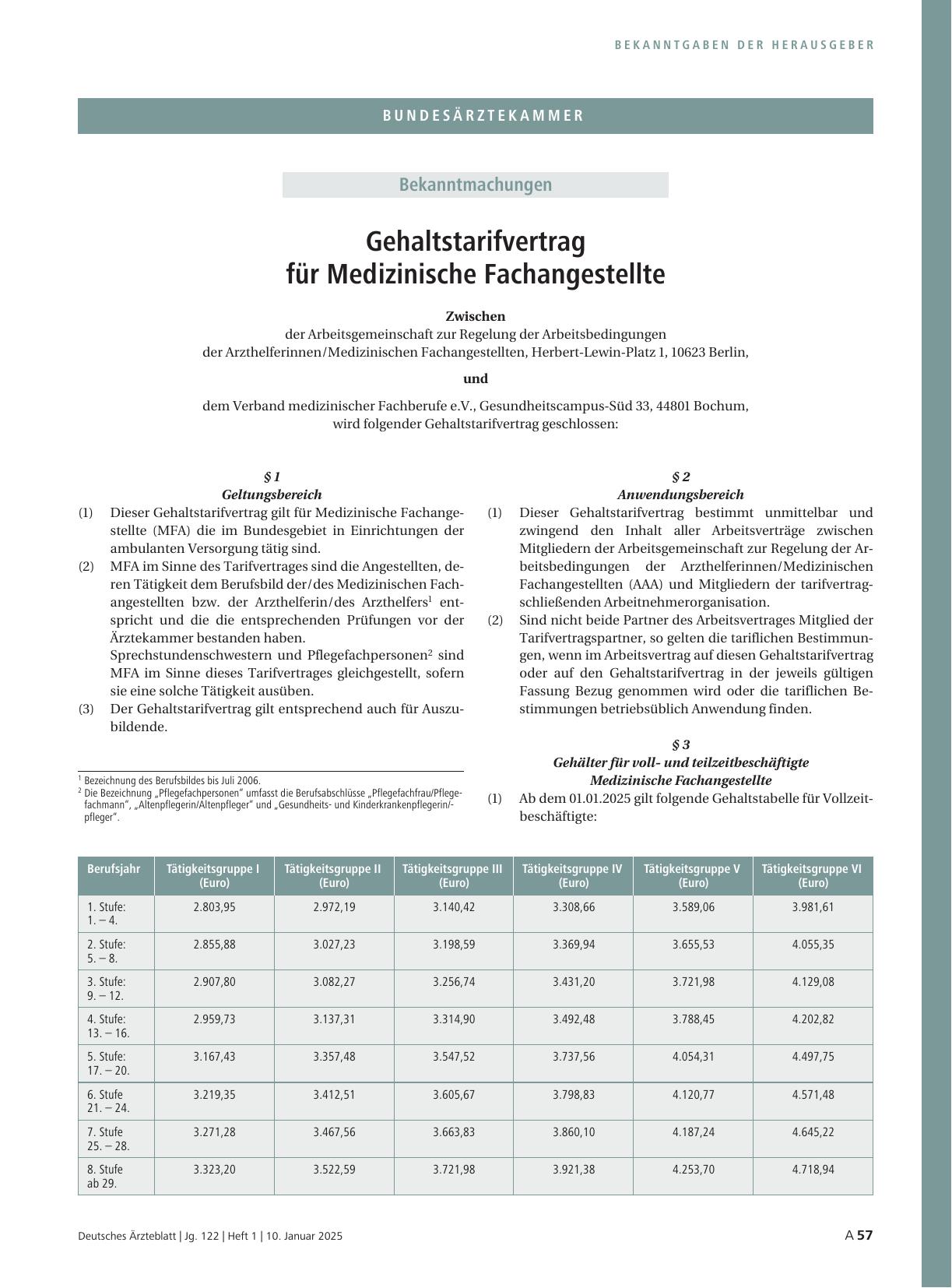 Vorschauseite 1: Gehaltstarifvertrag für Medizinische Fachangestellte