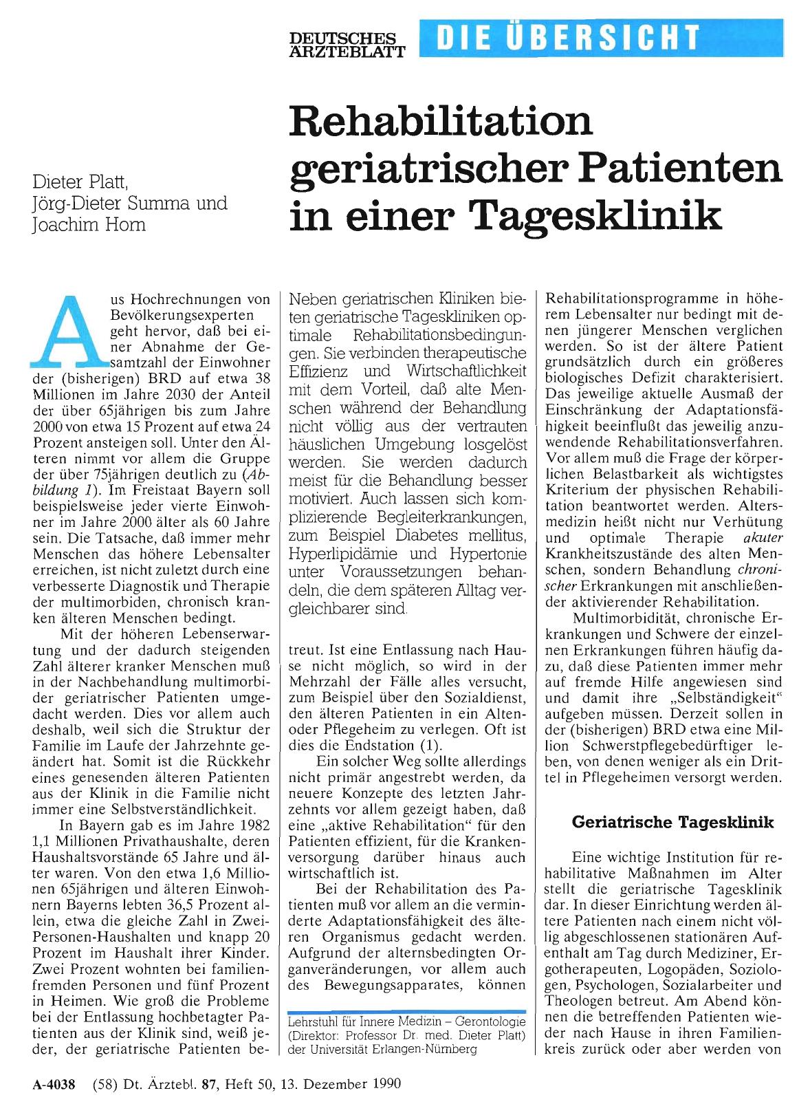 Vorschauseite 1: Rehabilitation geriatrischer Patienten in einer Tagesklinik