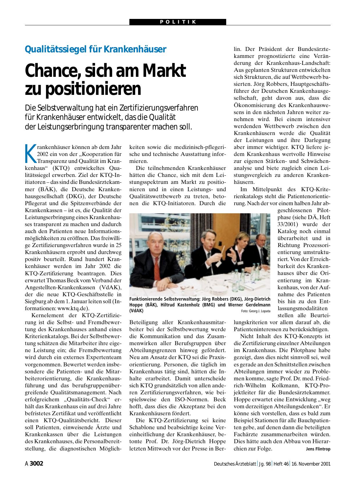 Vorschauseite 1: Qualitätssiegel für Krankenhäuser: Chance, sich am Markt zu positionieren