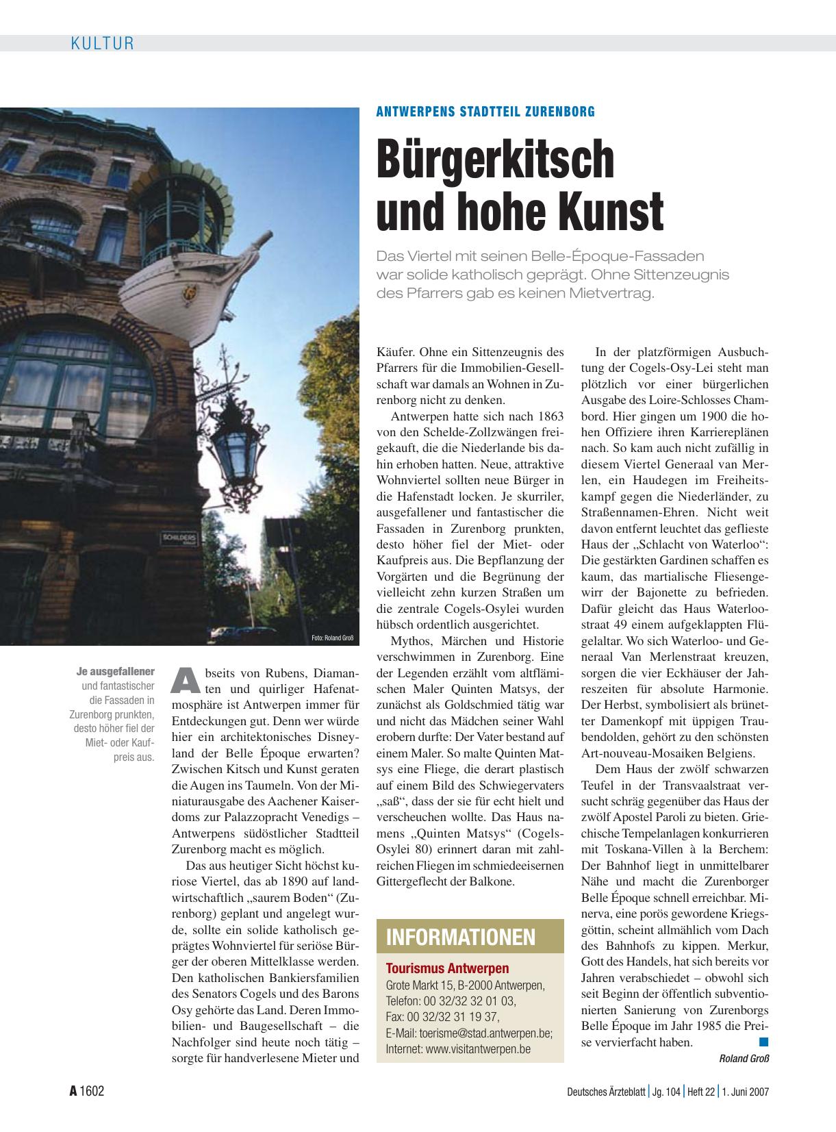 Vorschauseite 1: Antwerpens Stadtteil Zurenborg: Bürgerkitsch und hohe Kunst