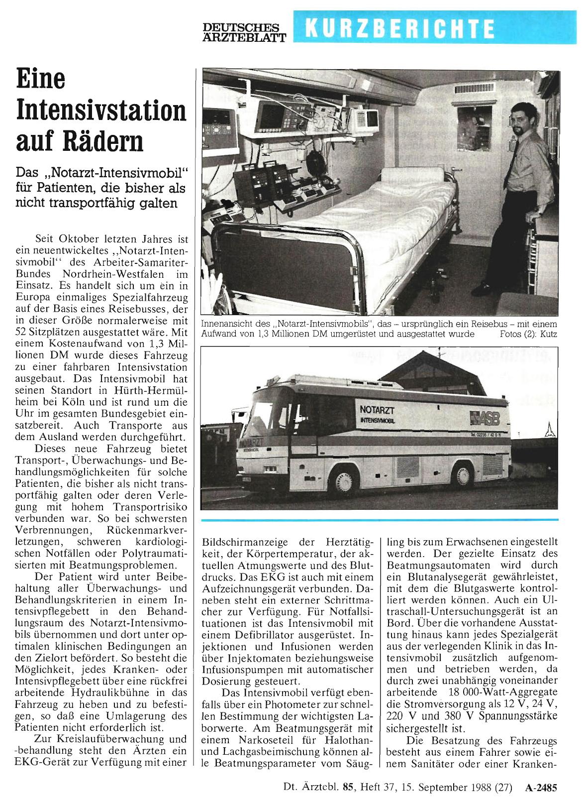 Vorschauseite 1: Eine Intensivstation auf Rädern - Das „Notarzt-Intensivmobil“ für Patienten, die bisher als nicht transportfähig galten