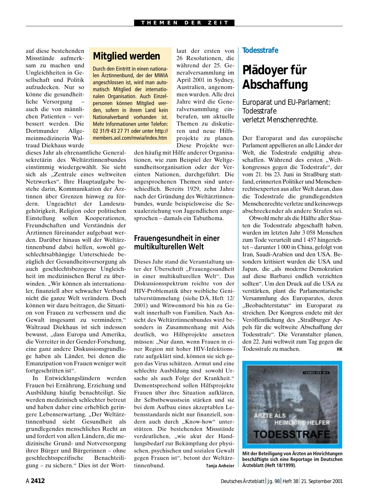 Vorschauseite 1: Todesstrafe: Plädoyer für Abschaffung