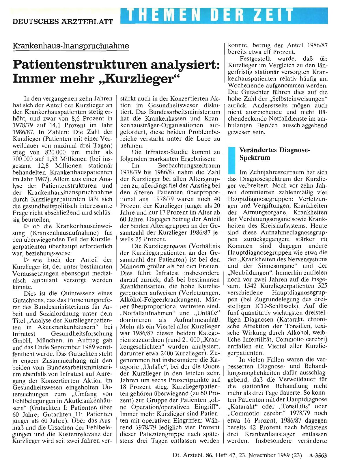 Vorschauseite 1: Krankenhaus-Inanspruchnahme Patientenstrukturen analysiert: Immer mehr „Kurzlieger“