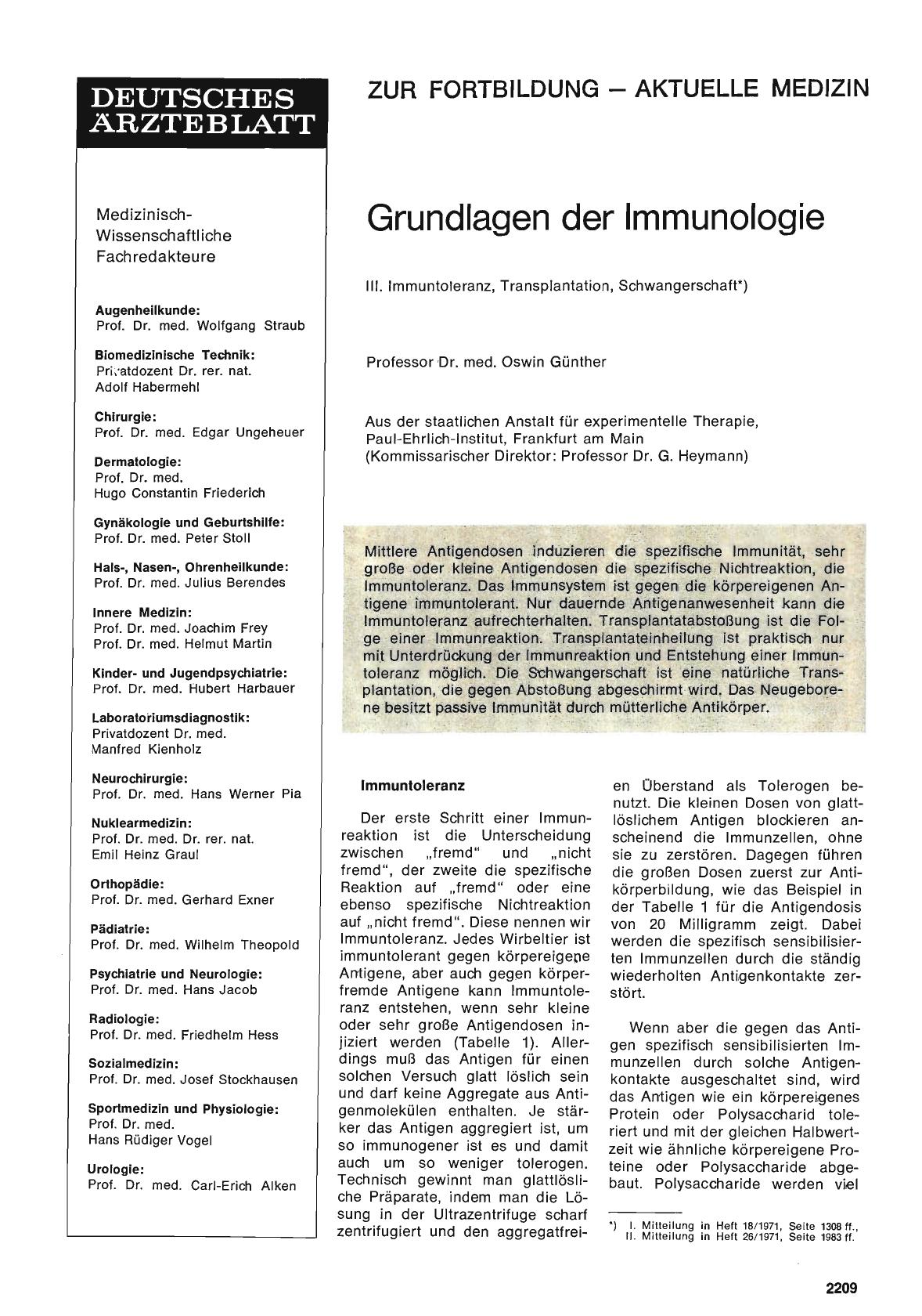 Vorschauseite 1: Grundlagen der Immunologie: III. Immuntoleranz, Transplantation, Schwangerschaft