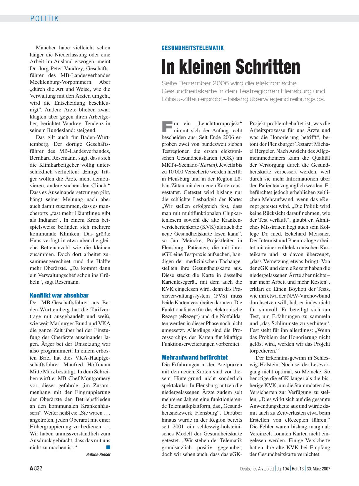 Vorschauseite 1: Gesundheitstelematik: In kleinen Schritten