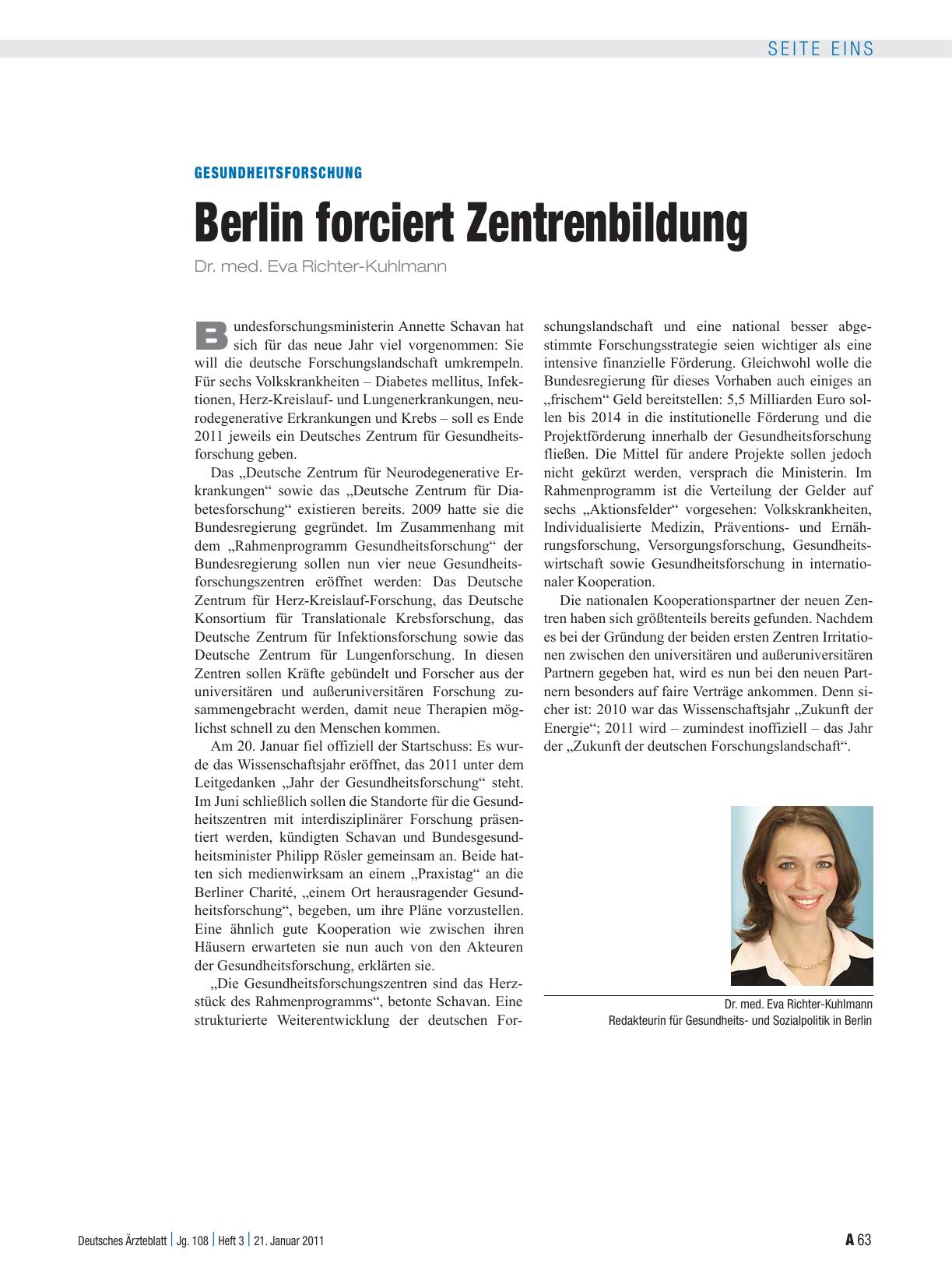 Vorschauseite 1: Gesundheitsforschung: Berlin forciert Zentrenbildung