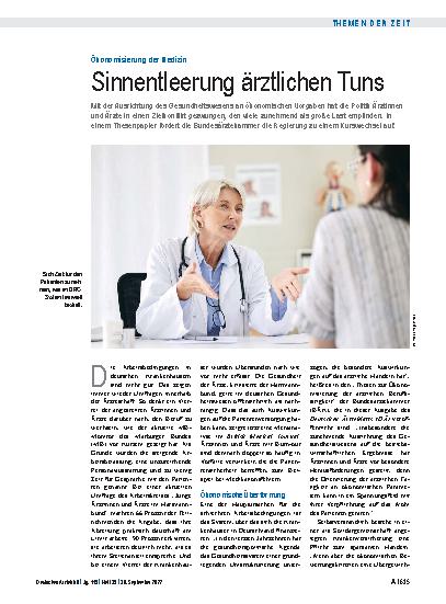 Vorschauseite 1: Ökonomisierung der Medizin: Sinnentleerung ärztlichen Tuns