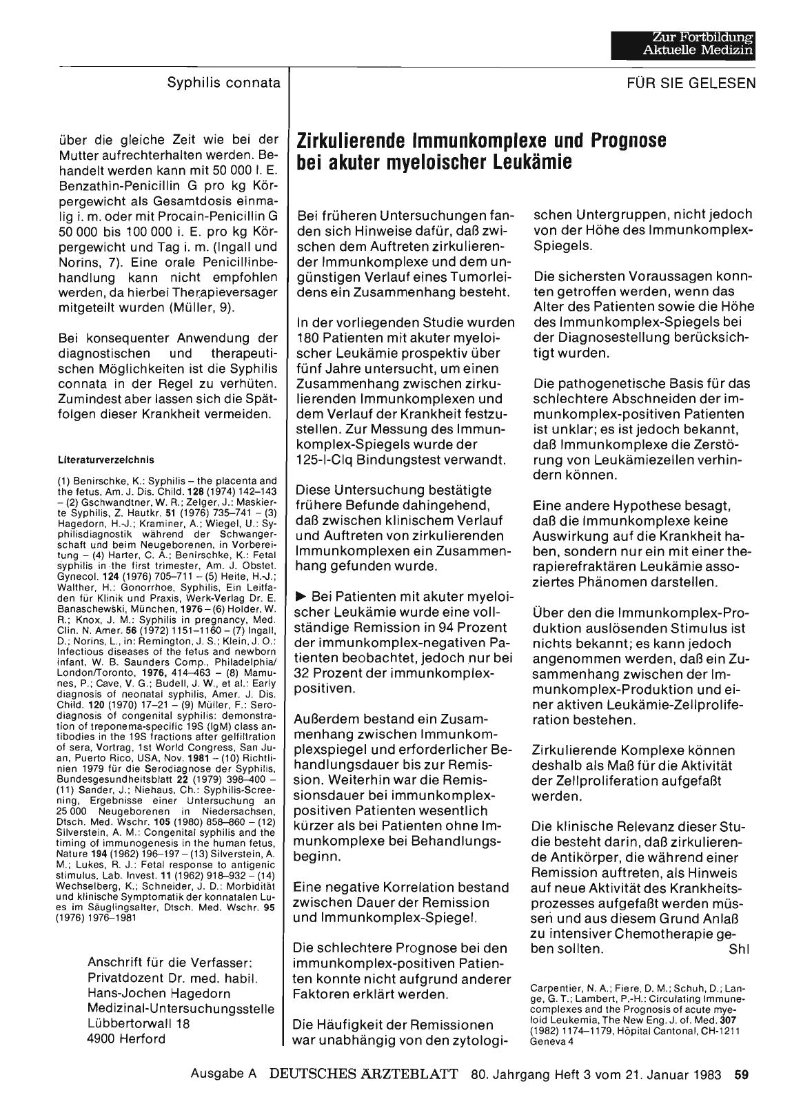 Vorschauseite 1: Zirkulierende Immunkomplexe und Prognose bei akuter myeloischer Leukämie