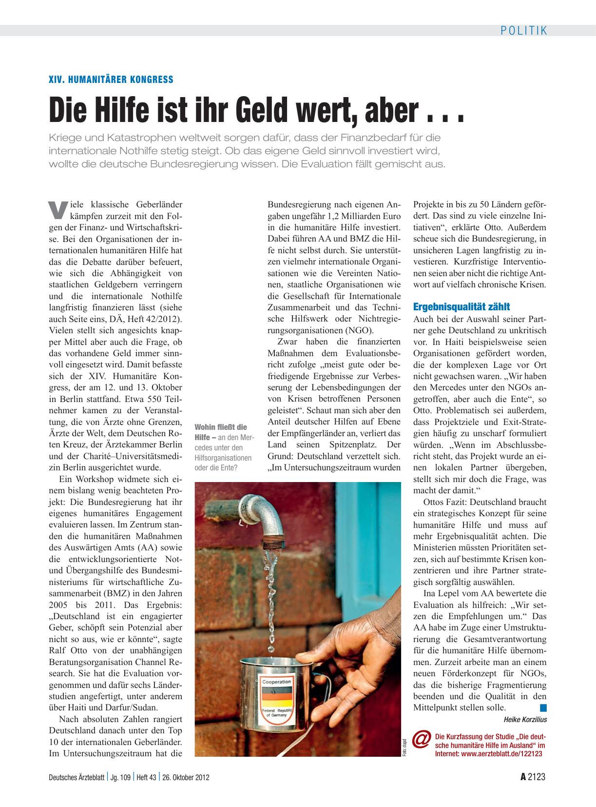 Vorschauseite 1: XIV. Humanitärer Kongress: Die Hilfe ist ihr Geld wert, aber . . .