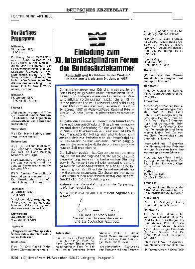 Vorschauseite 1: Einladung zum XI. Interdisziplinären Forum der Bundesärztekammer