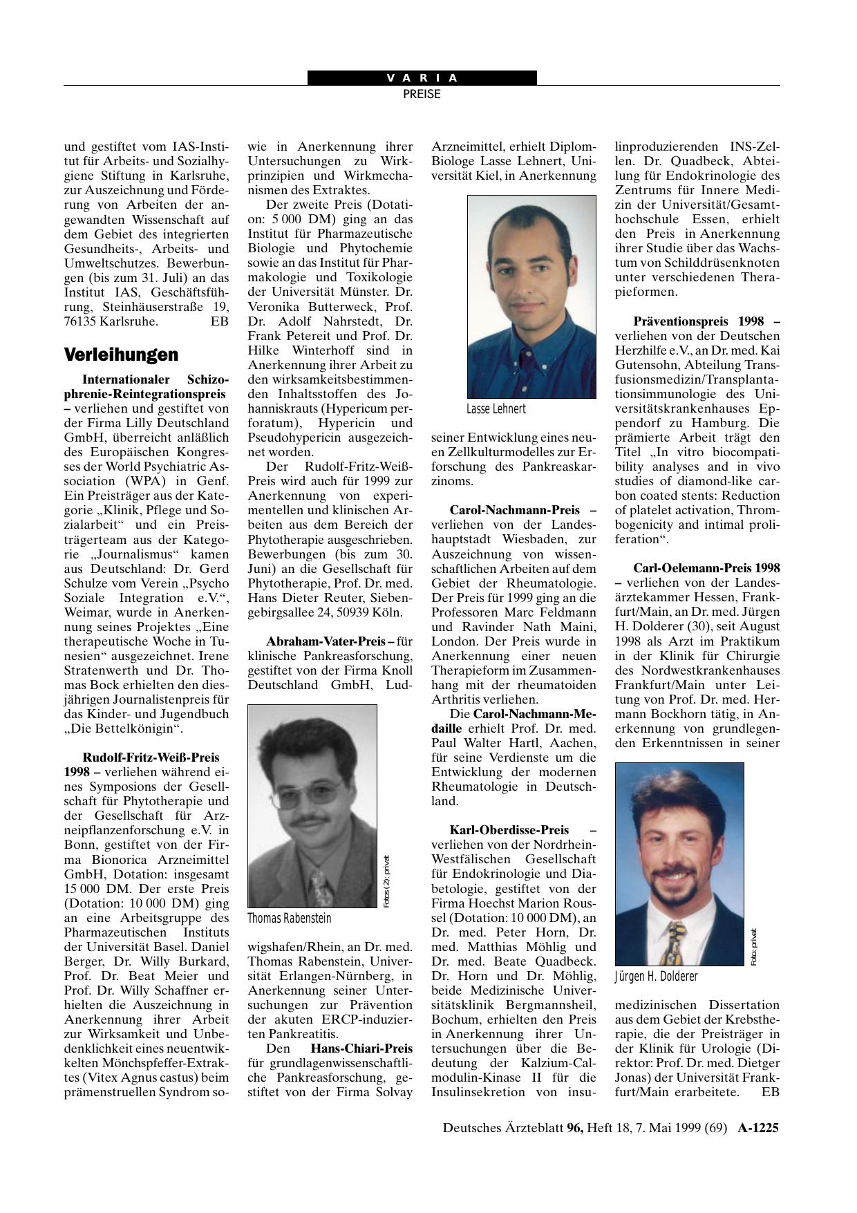 Vorschauseite 1: Verleihungen