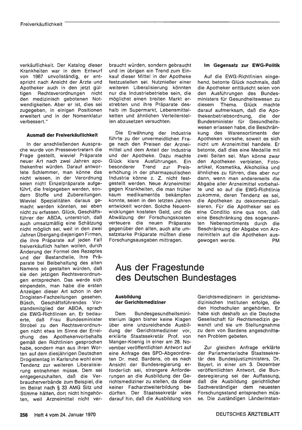 Vorschauseite 1: Aus der Fragestunde des Deutschen Bundestages