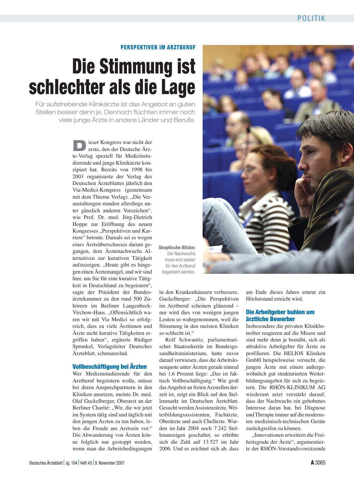 Vorschauseite 1: Perspektiven im Arztberuf: Die Stimmung ist schlechter als die Lage