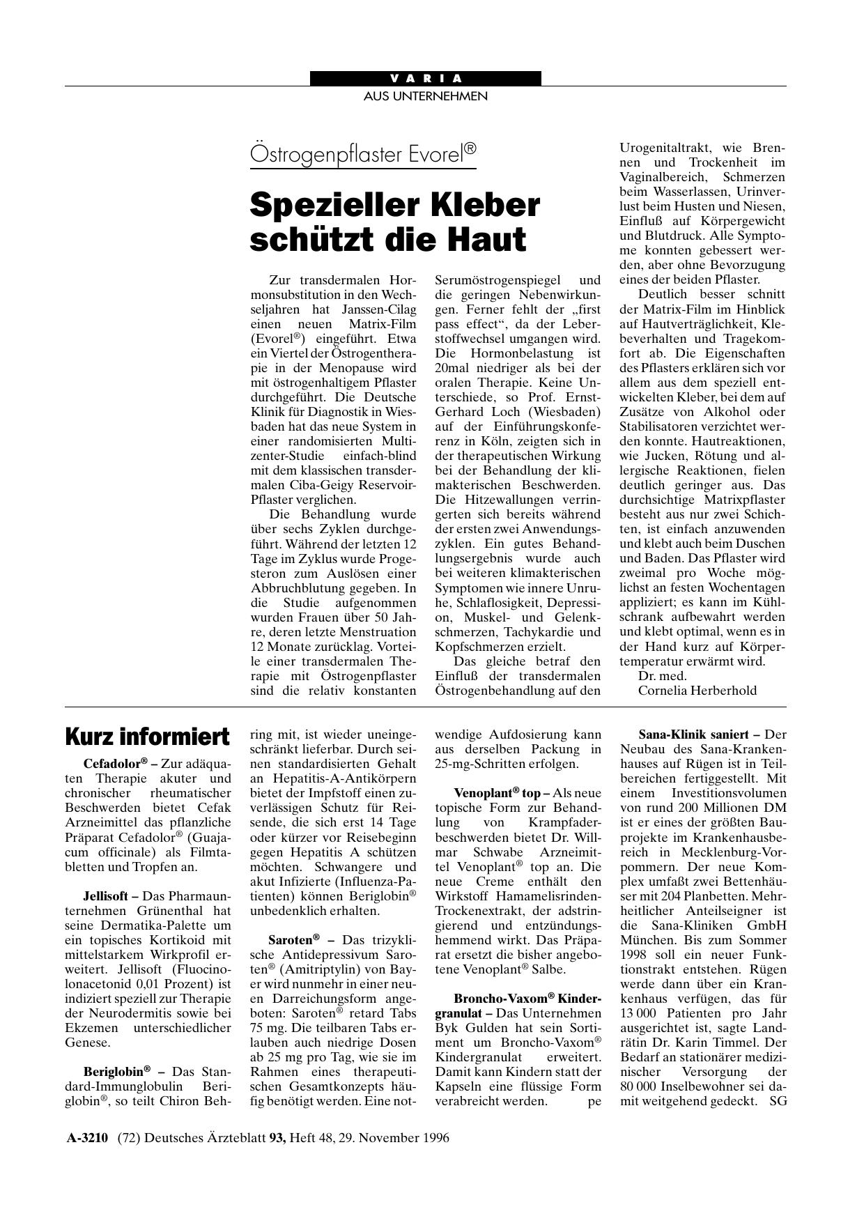 Vorschauseite 1: Östrogenpflaster Evorel®: Spezieller Kleber schützt die Haut