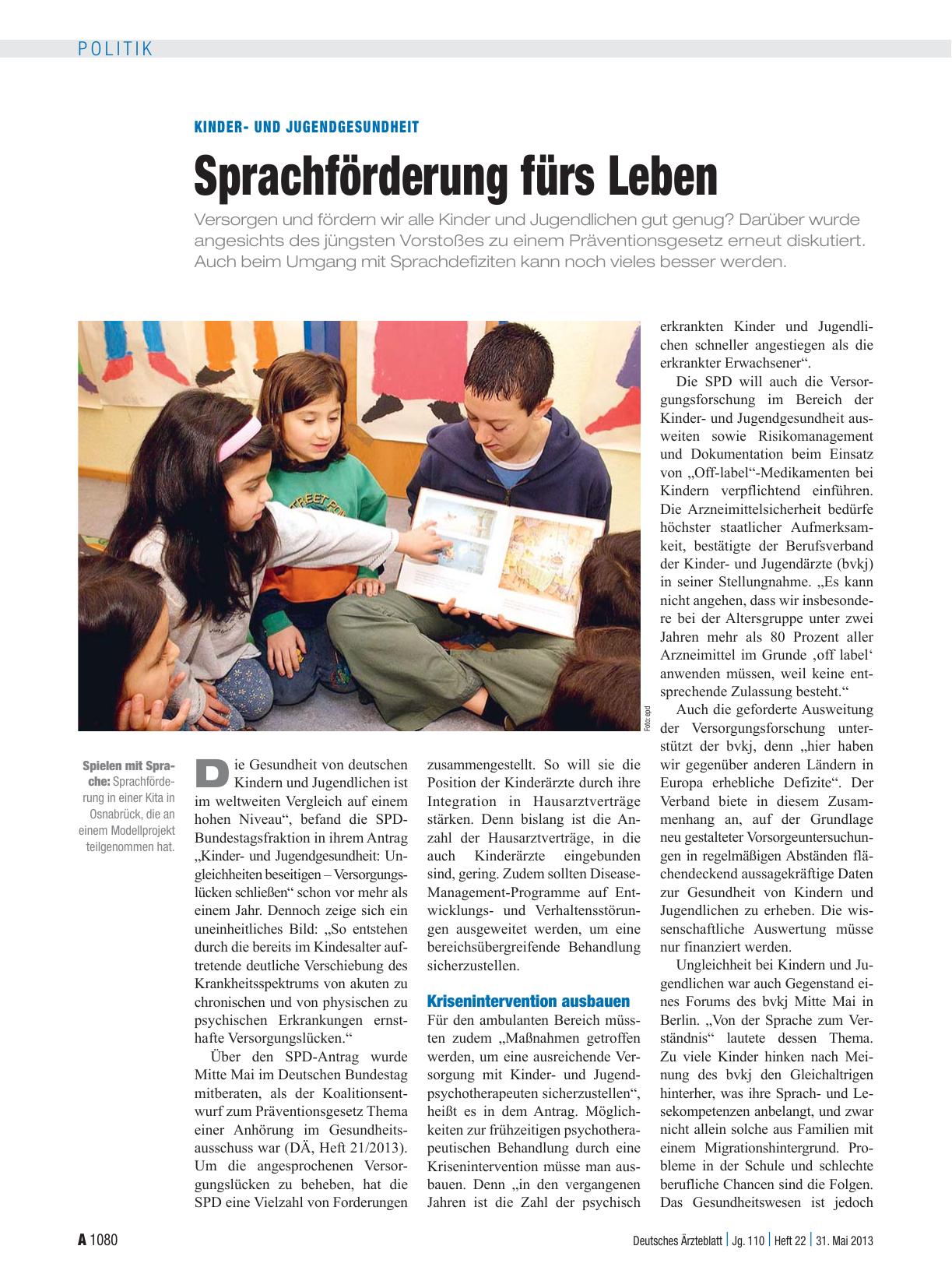 Vorschauseite 1: Kinderund Jugendgesundheit: Sprachförderung fürs Leben