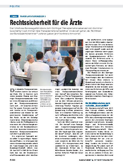 Vorschauseite 1: Transplantationsmedizin II: Rechtssicherheit für die Ärzte