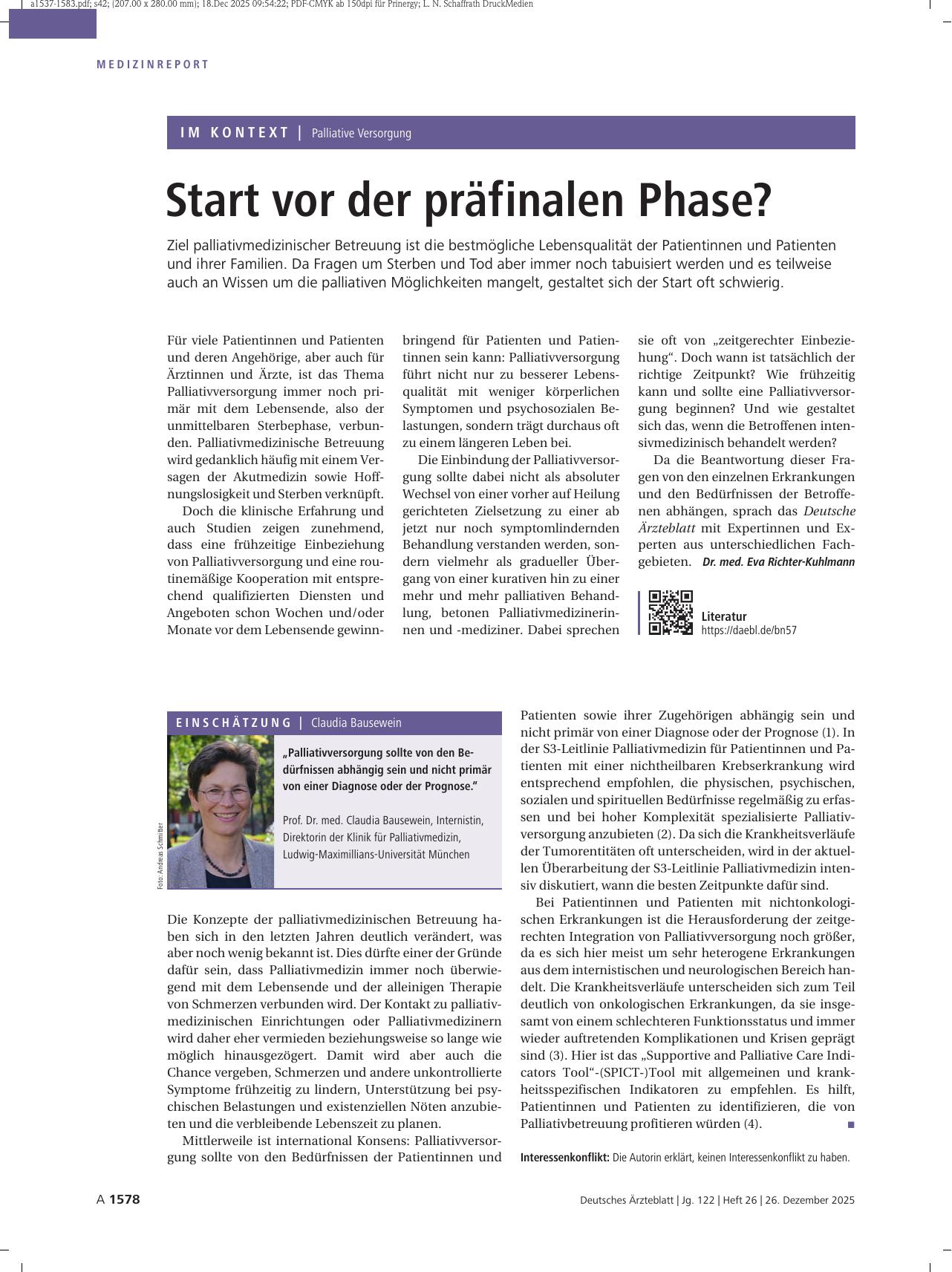 Vorschauseite 1: Palliative Versorgung: Start vor der präfinalen Phase?