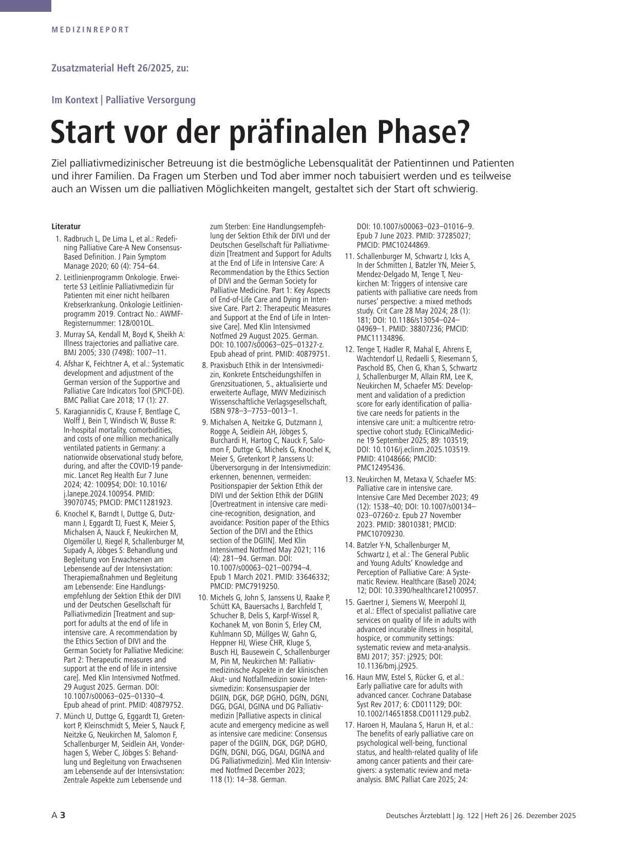 Vorschauseite 3: Palliative Versorgung: Start vor der präfinalen Phase?