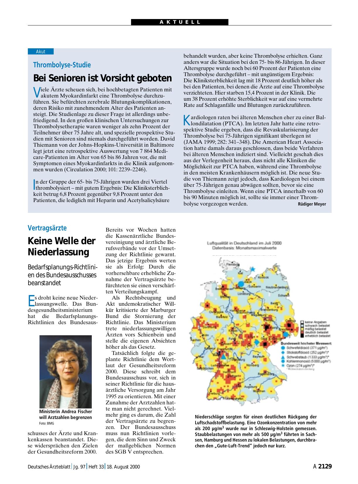 Vorschauseite 1: Luftqualität in Deutschland im Juli 2000