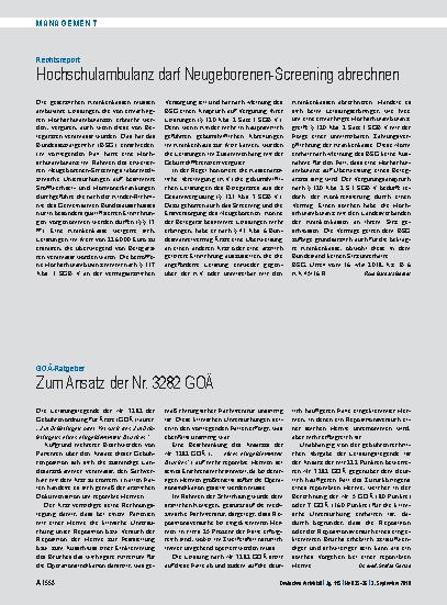 Vorschauseite 1: GOÄ-Ratgeber: Zum Ansatz der Nr. 3282 GOÄ