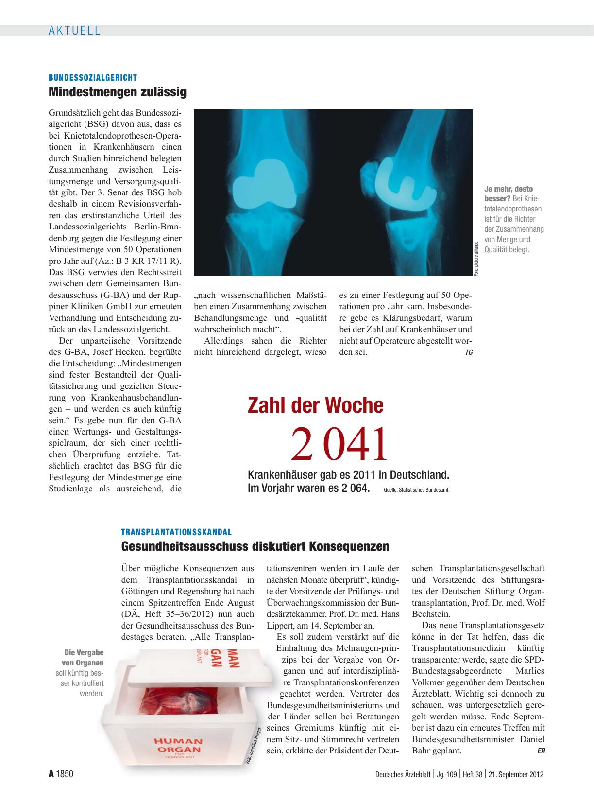 Vorschauseite 1: Bundessozialgericht: Mindestmengen zulässig