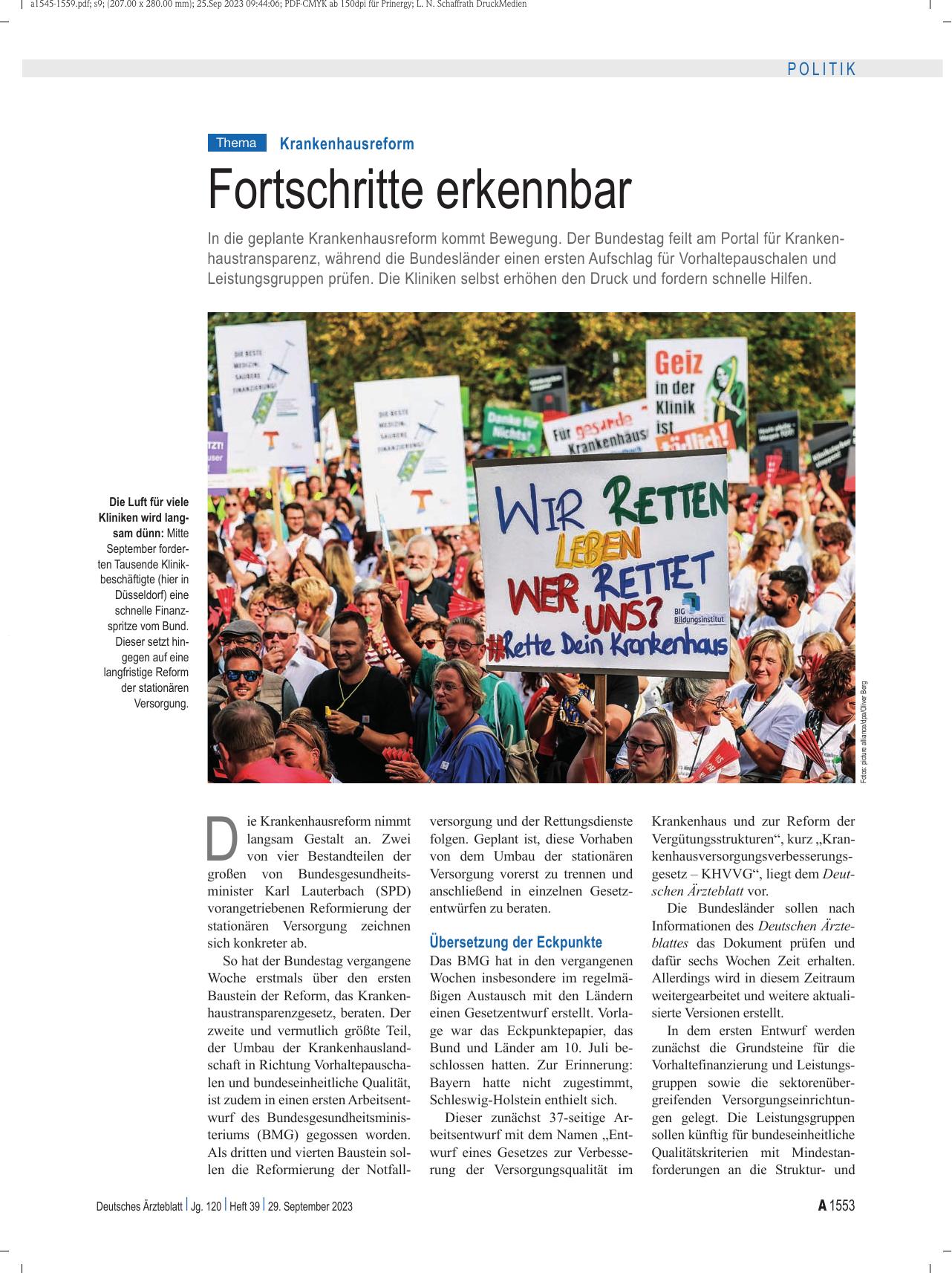 Vorschauseite 1: Krankenhausreform: Fortschritte erkennbar