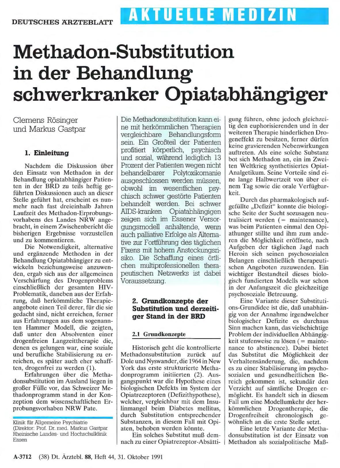 Vorschauseite 1: Methadon-Substitution in der Behandlung schwerkranker Opiatabhängiger