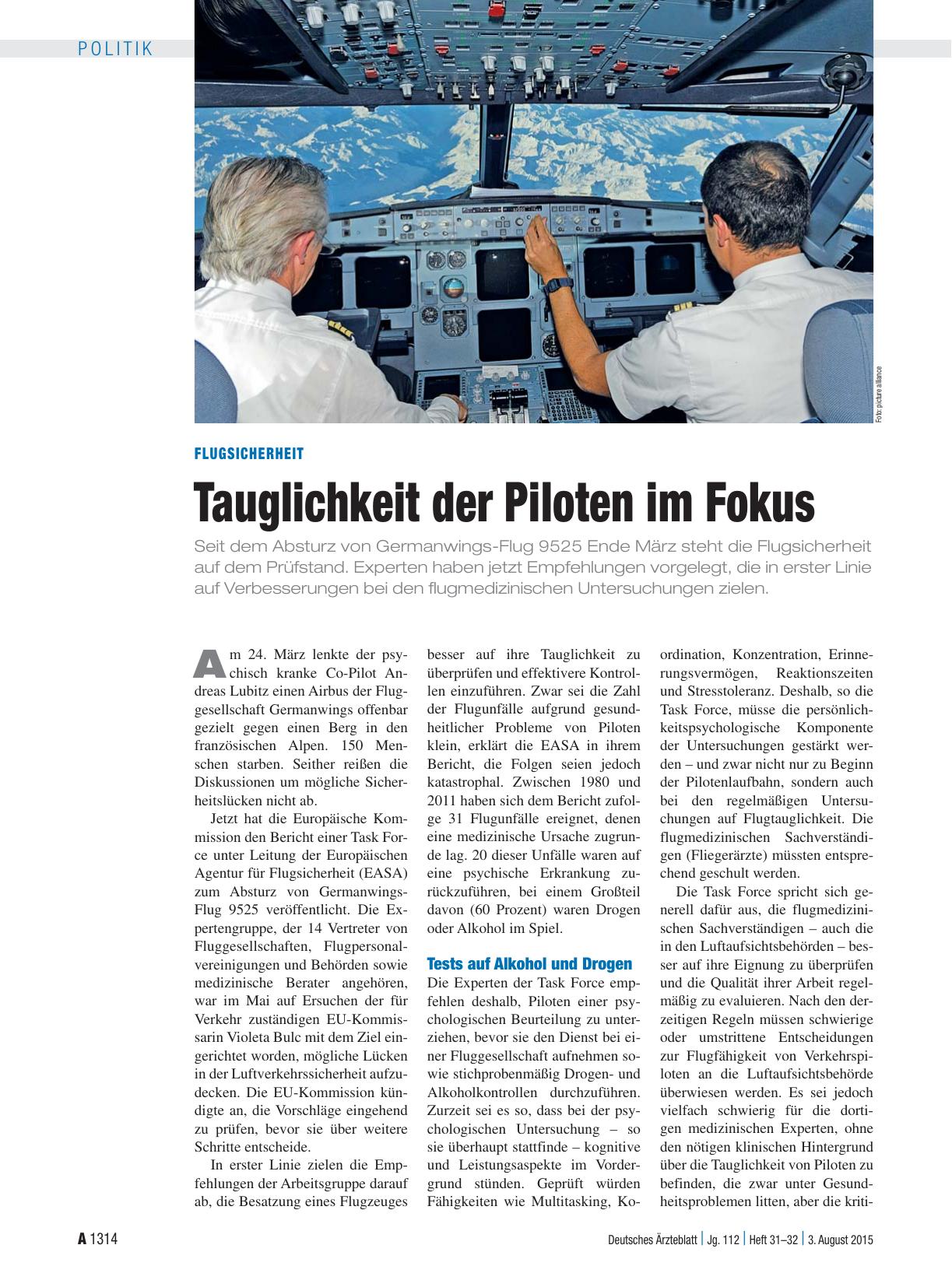 Vorschauseite 1: Flugsicherheit: Tauglichkeit der Piloten im Fokus