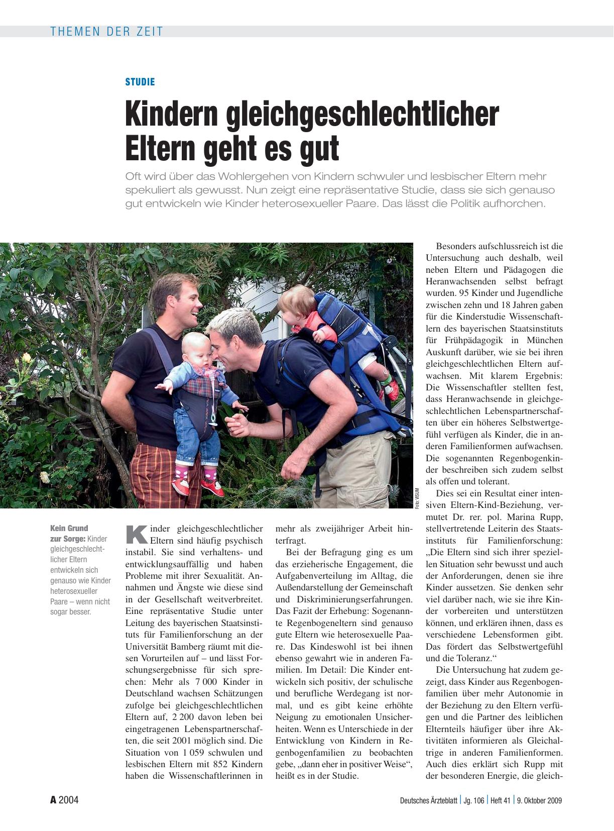 Vorschauseite 1: Studie: Kindern gleichgeschlechtlicher Eltern geht es gut