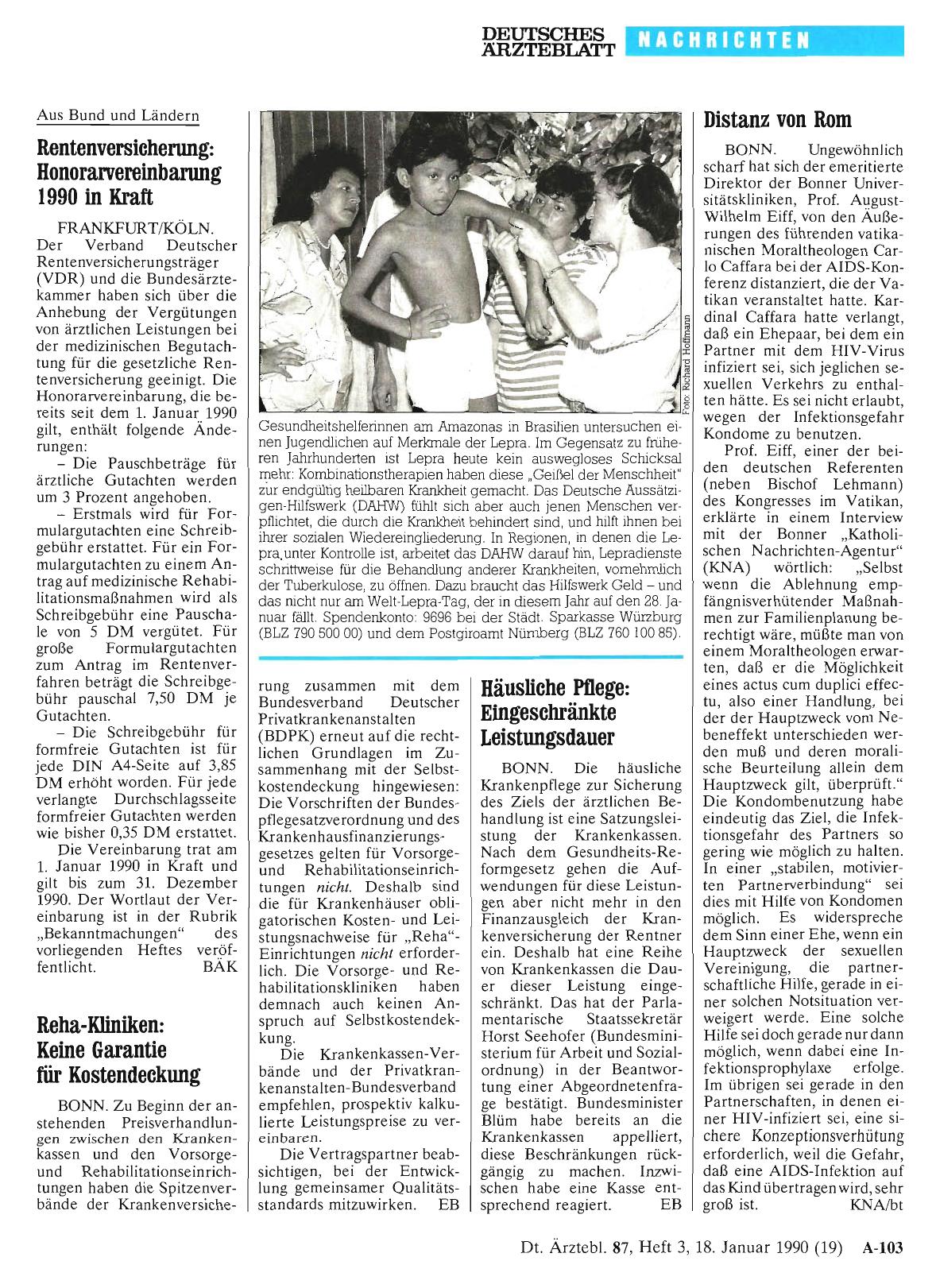 Vorschauseite 1: Rentenversicherung: Honorarvereinbarung 1990 in Kraft