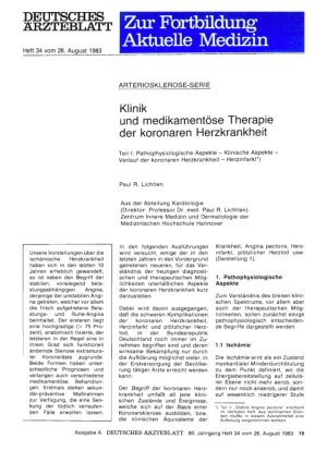 Vorschauseite 1: Klinik und medikamentöse Therapie der koronaren Herzkrankheit: Teil I: Pathophysiologische Aspekte — Klinische Aspekte — Verlauf der koronaren Herzkrankheit — Herzinfarkt)
